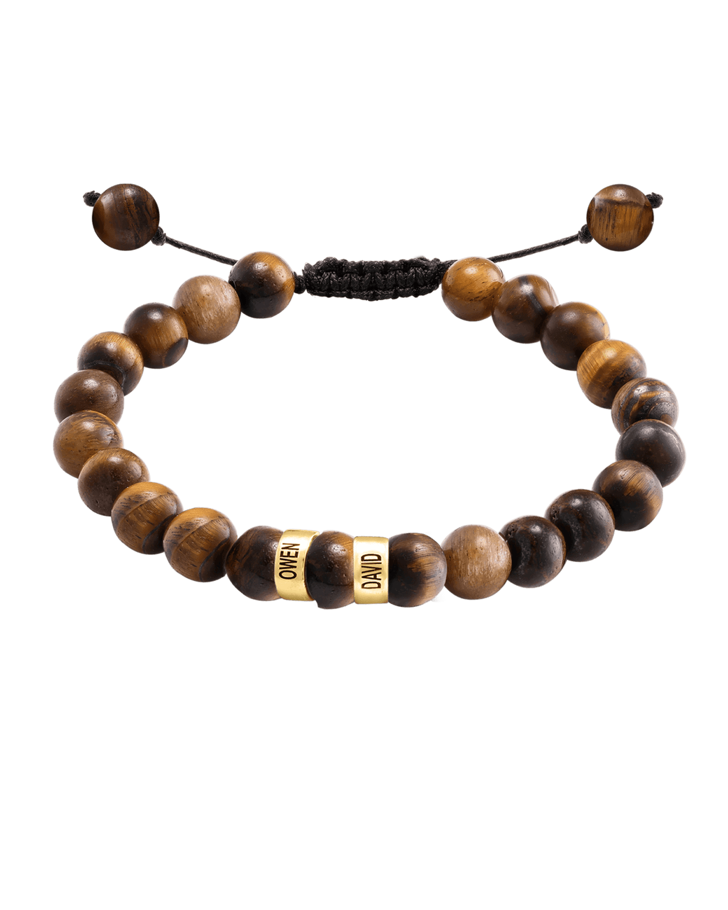 Men's Brown Tiger Eye Engravable Bead Bracelet - 14K Yellow Gold Bracelets magal-dev 2 Links