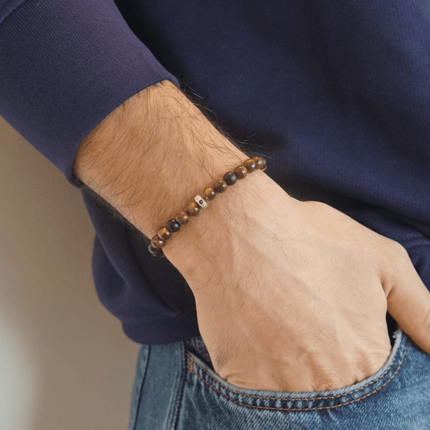 Men's Brown Tiger Eye & Matte Onyx Bead Bracelet - 14K Rose Gold Bracelets magal-dev