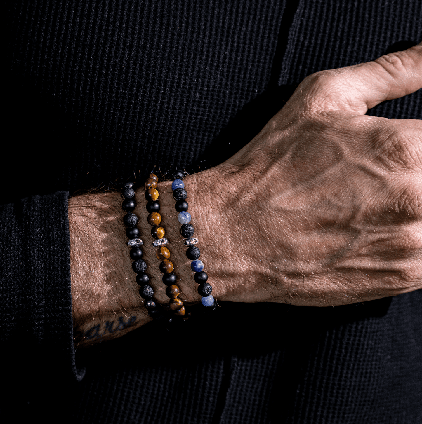 Men's Brown Tiger Eye & Matte Onyx Bead Bracelet - 14K Rose Gold Bracelets magal-dev
