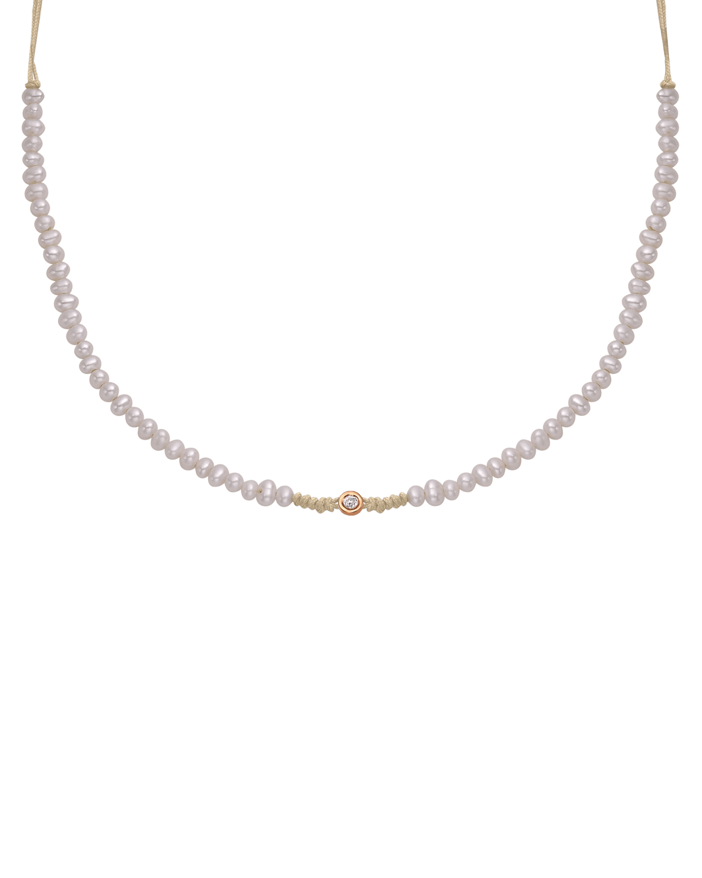 Natural Pearl String of Love Necklace - 14K Rose Gold Necklaces 14K Solid Gold Beige Small: 0.03ct