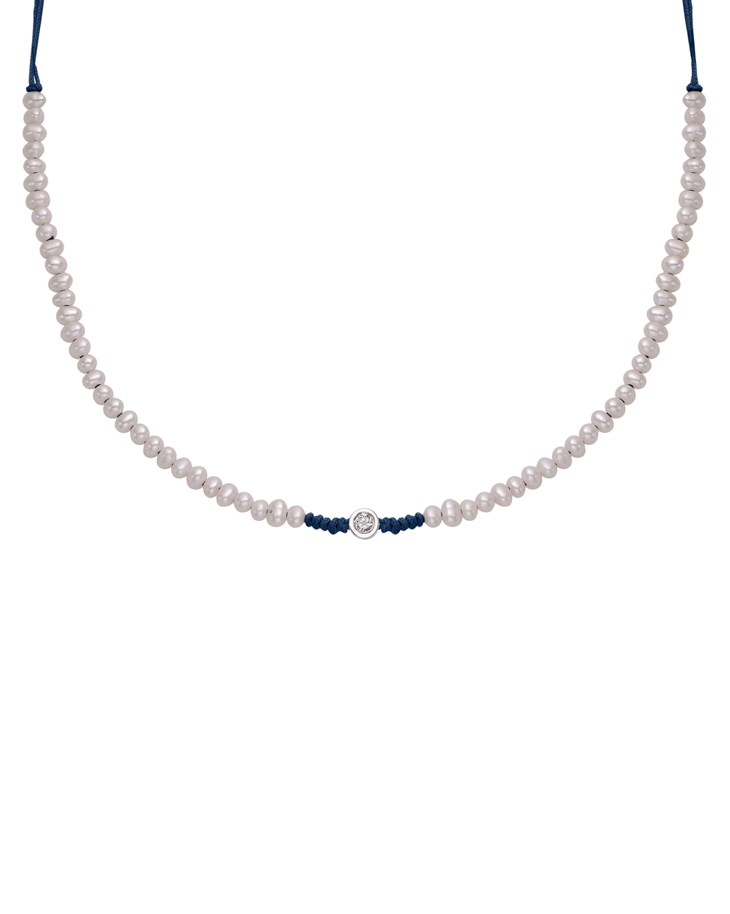 Natural Pearl String of Love Necklace - 14K White Gold Necklaces 14K Solid Gold Navy Blue Medium: 0.04ct