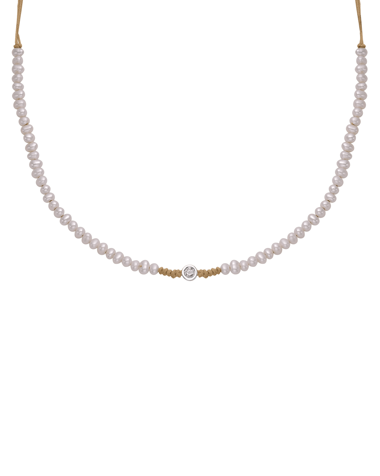 Natural Pearl String of Love Necklace - 14K White Gold Necklaces 14K Solid Gold Camel Medium: 0.04ct