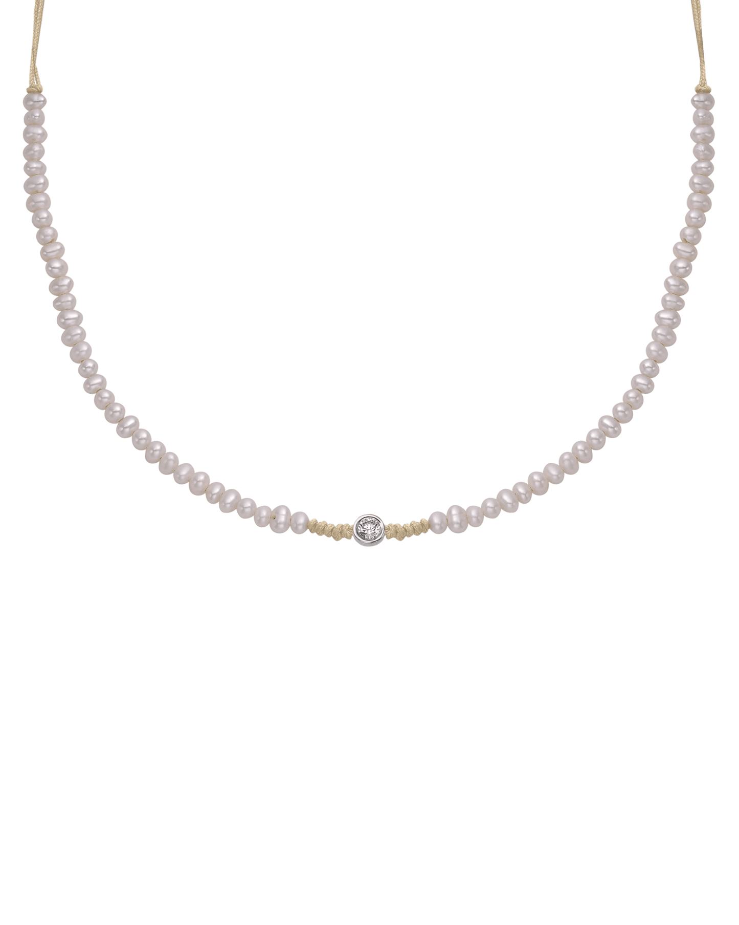 Natural Pearl String of Love Necklace - 14K White Gold Necklaces 14K Solid Gold Beige Large: 0.1ct
