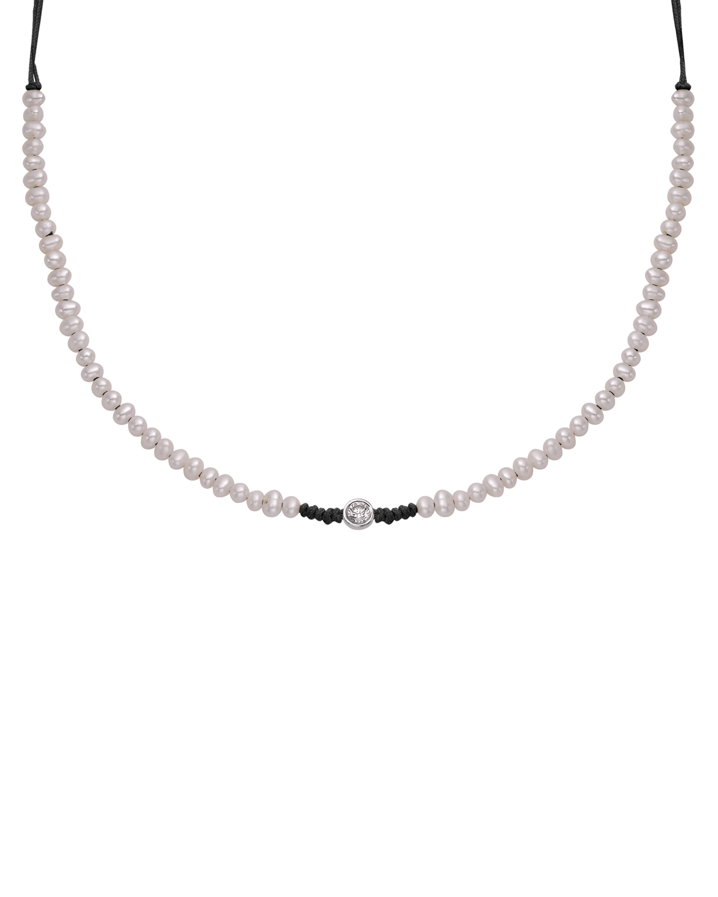Natural Pearl String of Love Necklace - 14K White Gold Necklaces 14K Solid Gold Black Large: 0.1ct