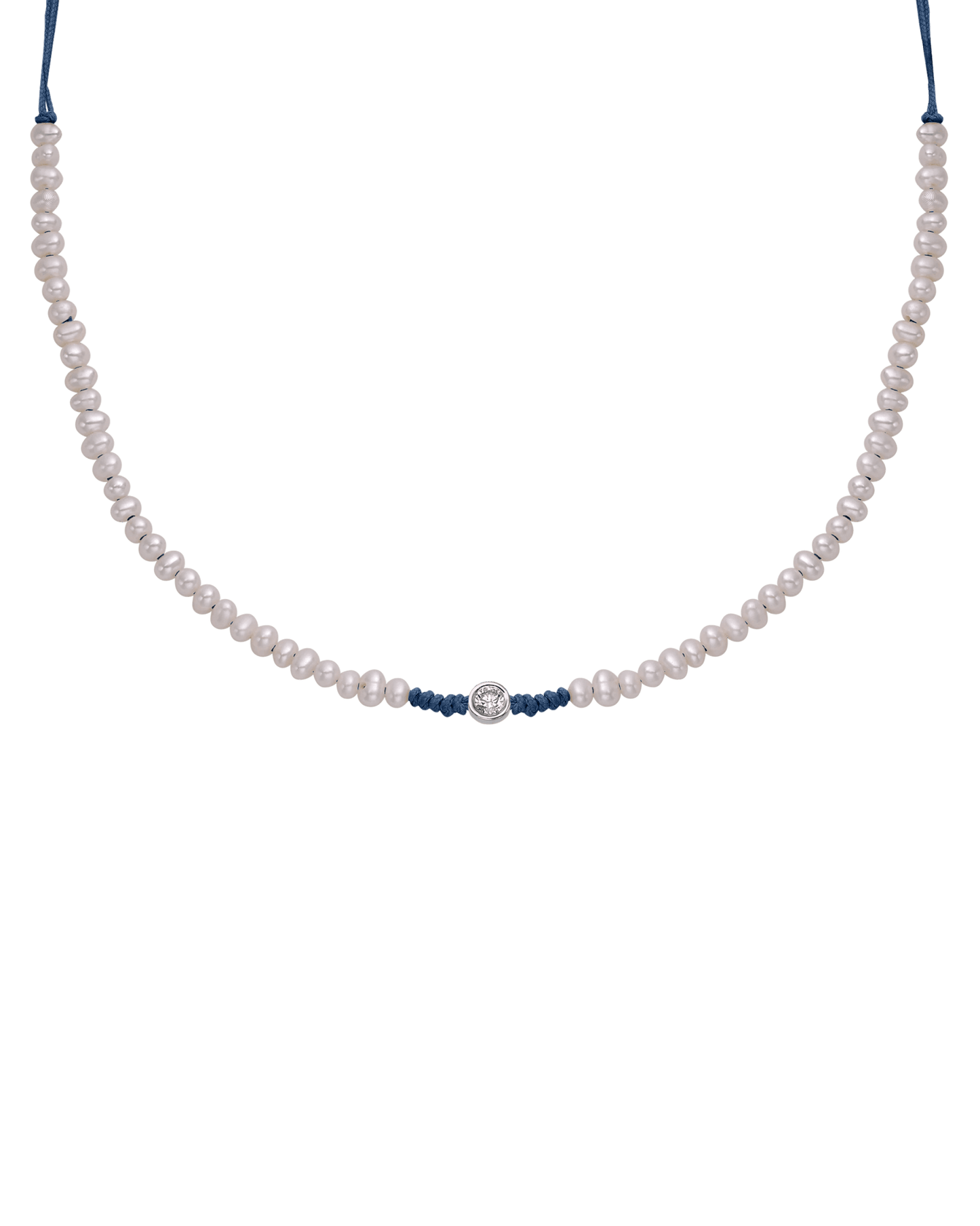 Natural Pearl String of Love Necklace - 14K White Gold Necklaces 14K Solid Gold Indigo Large: 0.1ct