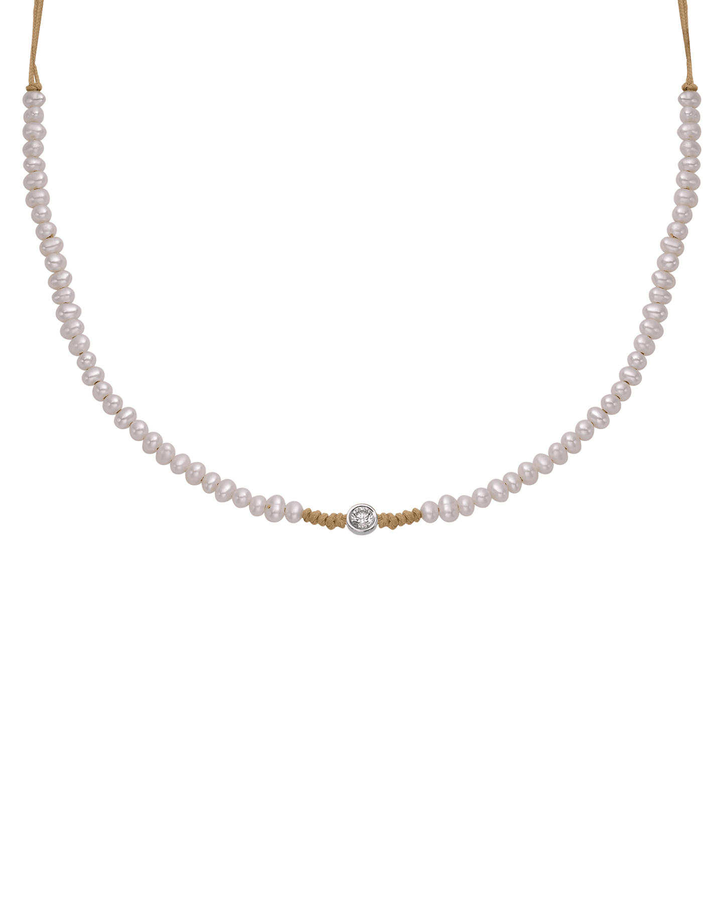 Natural Pearl String of Love Necklace - 14K White Gold Necklaces 14K Solid Gold Camel Large: 0.1ct