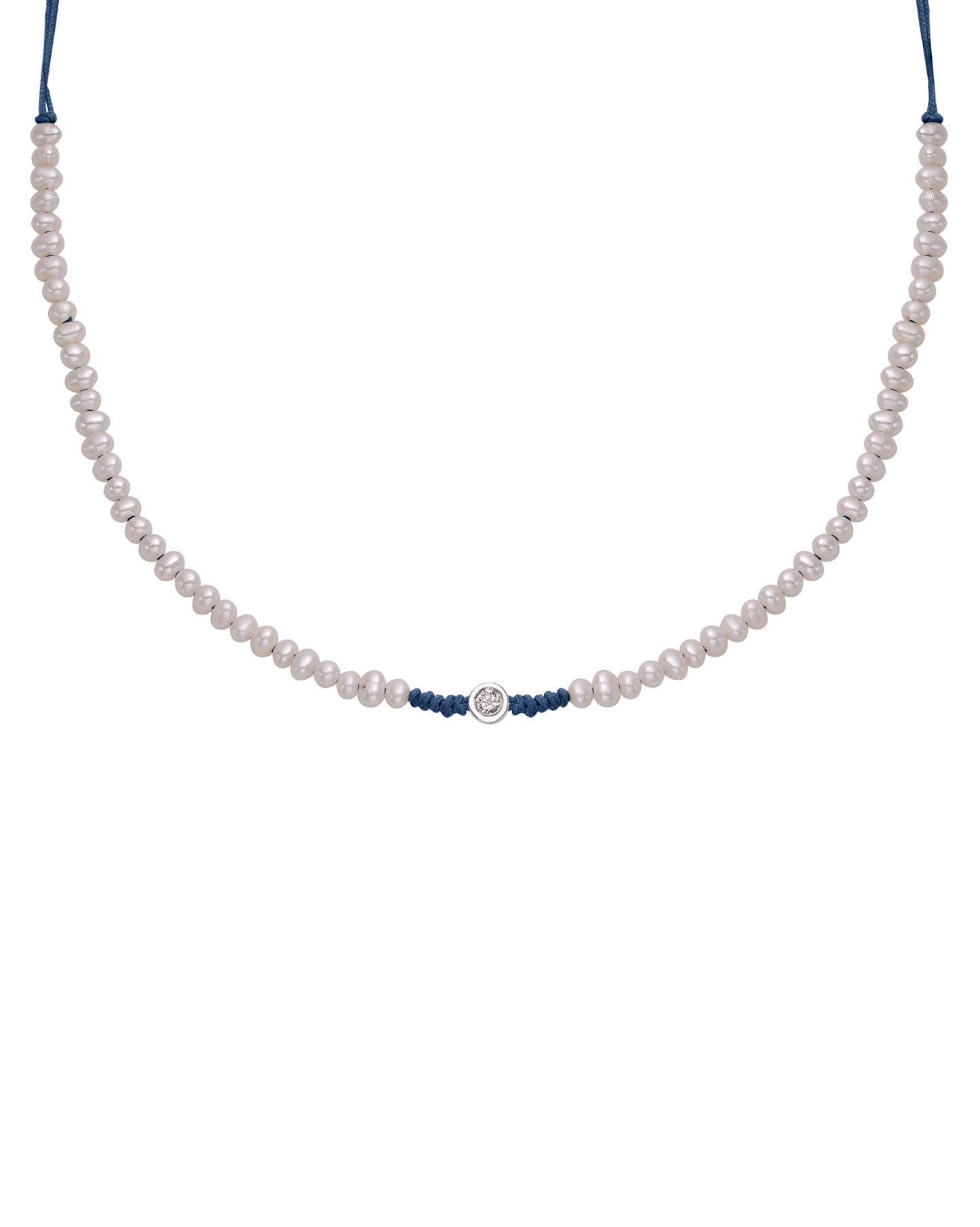 Natural Pearl String of Love Necklace - 14K White Gold Necklaces 14K Solid Gold Indigo Medium: 0.04ct