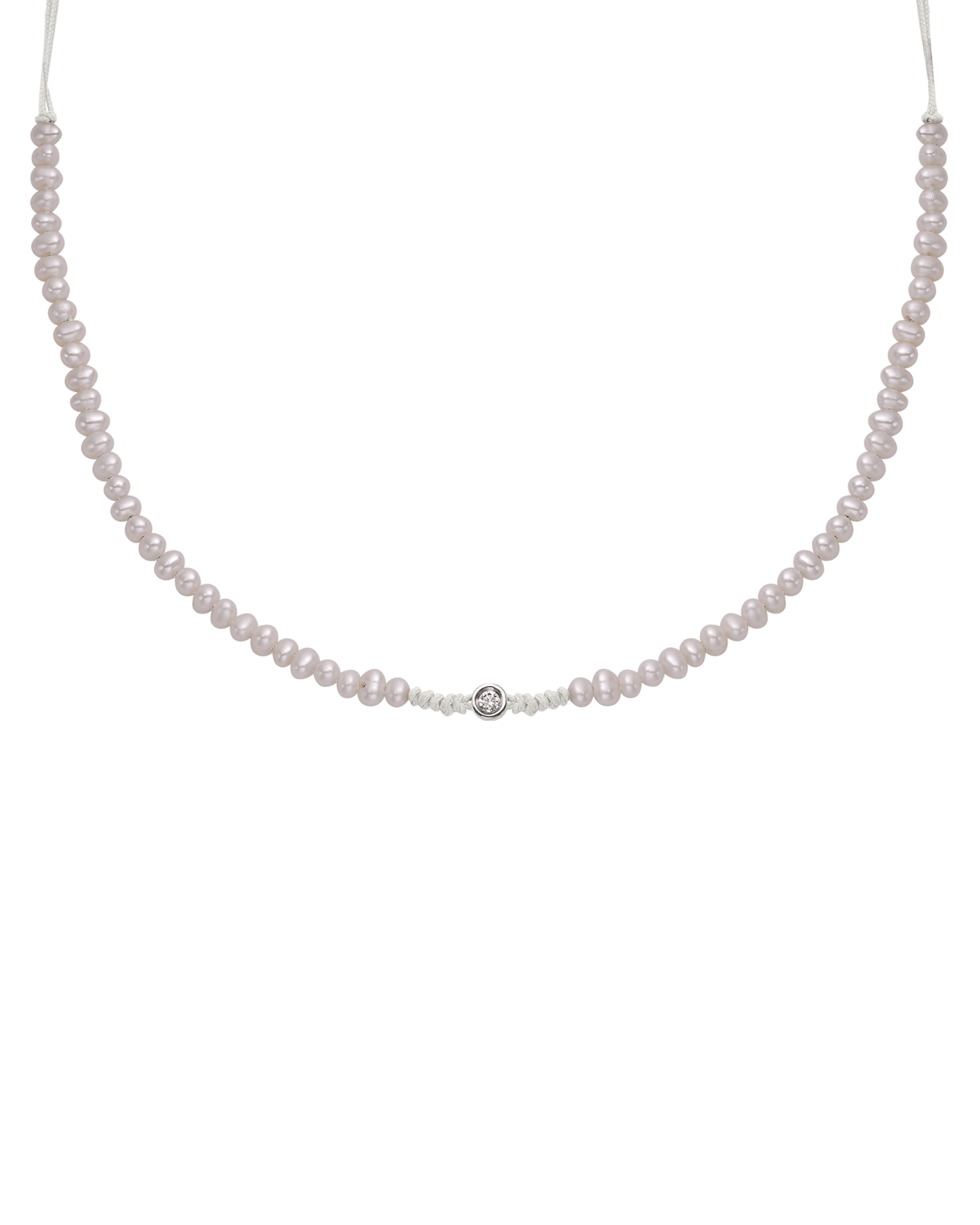 Natural Pearl String of Love Necklace - 14K White Gold Necklaces 14K Solid Gold Pearl Small: 0.03ct