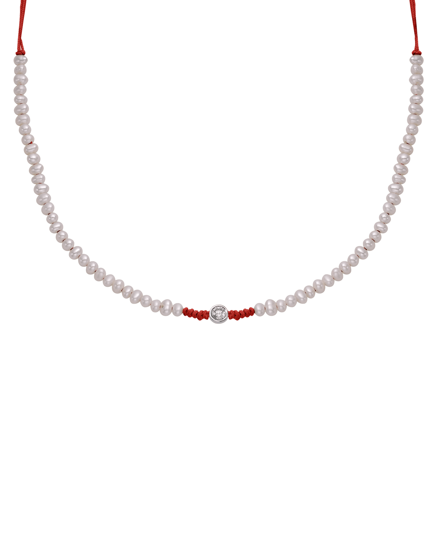 Natural Pearl String of Love Necklace - 14K White Gold Necklaces 14K Solid Gold Red Large: 0.1ct