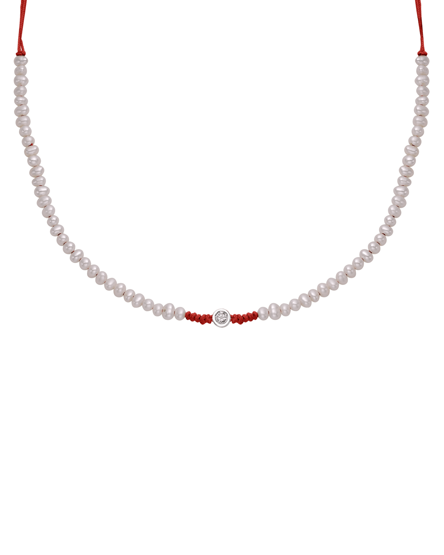 Natural Pearl String of Love Necklace - 14K White Gold Necklaces 14K Solid Gold Red Small: 0.03ct