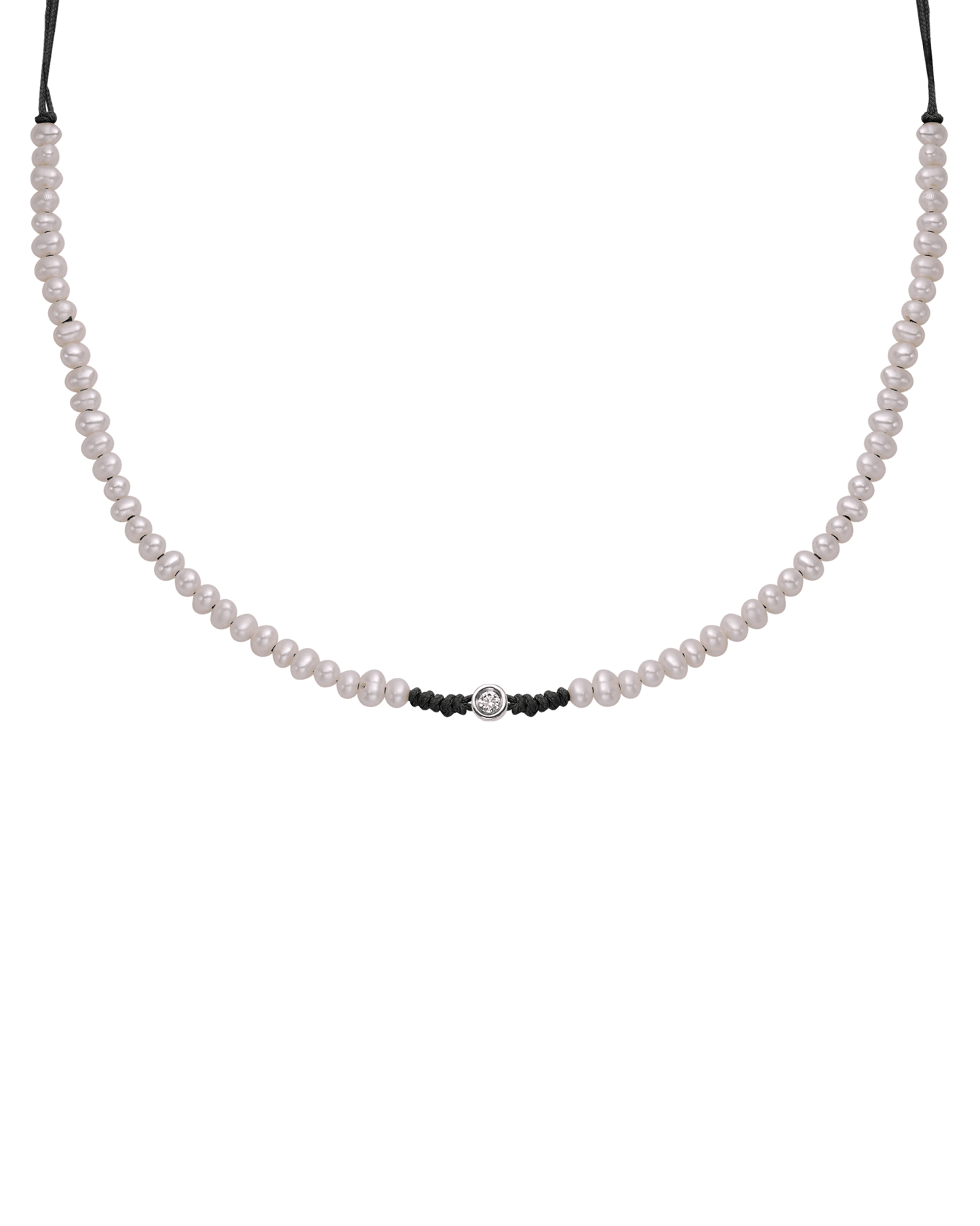 Natural Pearl String of Love Necklace - 14K White Gold Necklaces 14K Solid Gold Black Small: 0.03ct