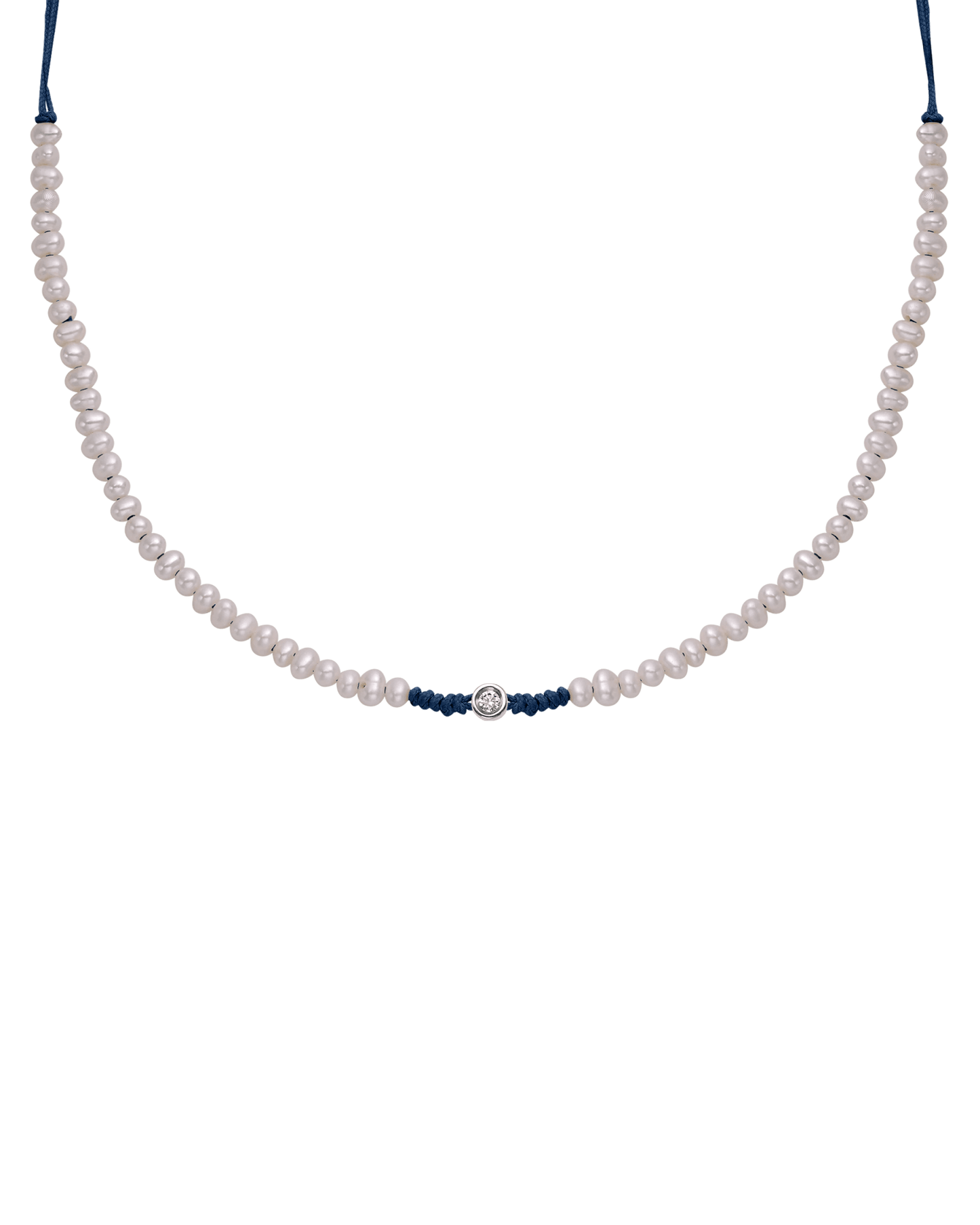 Natural Pearl String of Love Necklace - 14K White Gold Necklaces 14K Solid Gold Navy Blue Small: 0.03ct