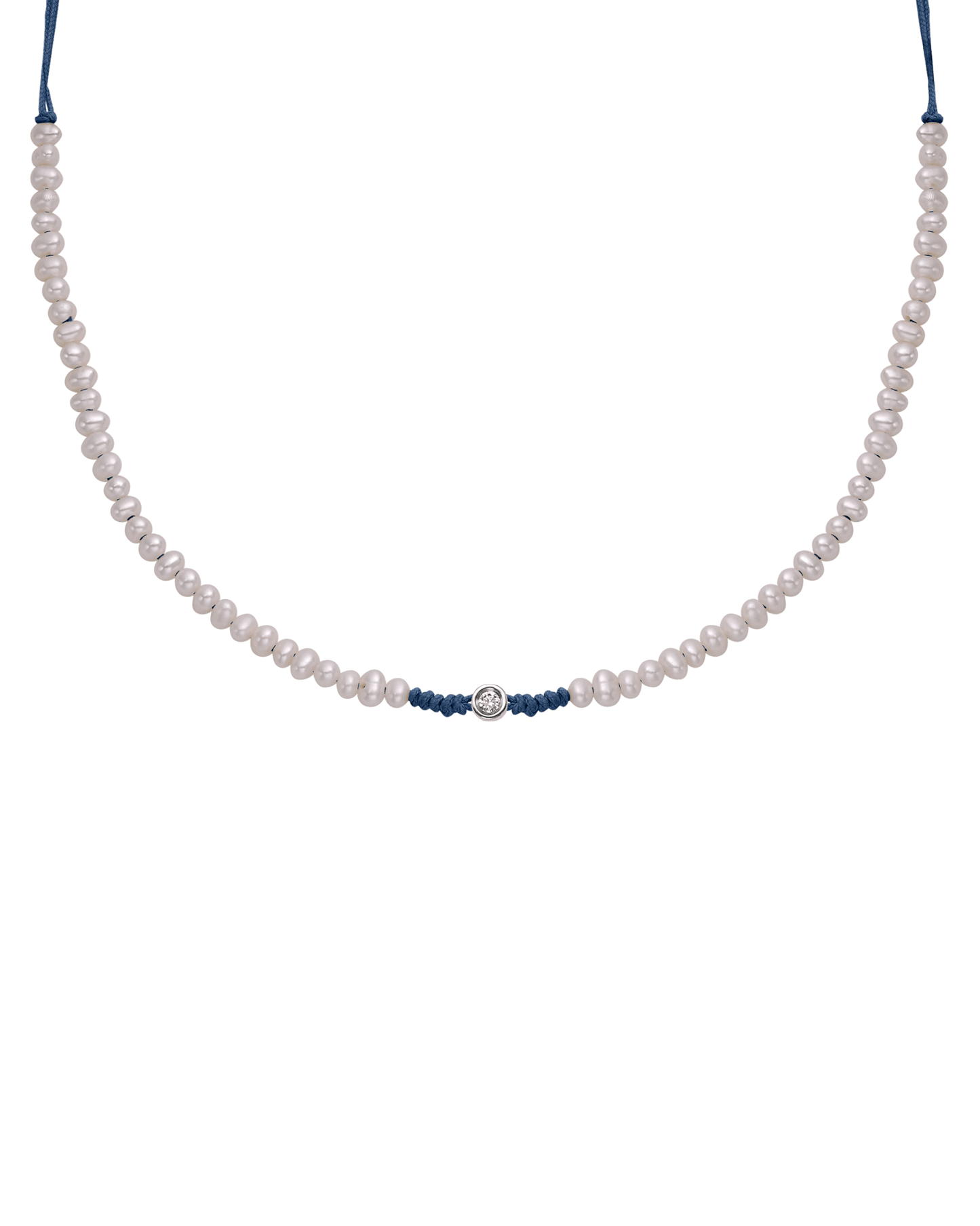 Natural Pearl String of Love Necklace - 14K White Gold Necklaces 14K Solid Gold Indigo Small: 0.03ct