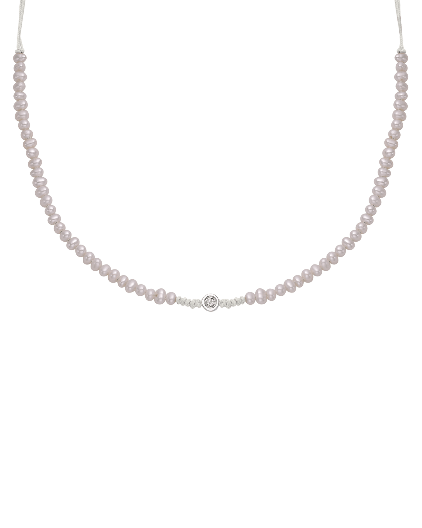 Natural Pearl String of Love Necklace - 14K White Gold Necklaces 14K Solid Gold Pearl Medium: 0.04ct