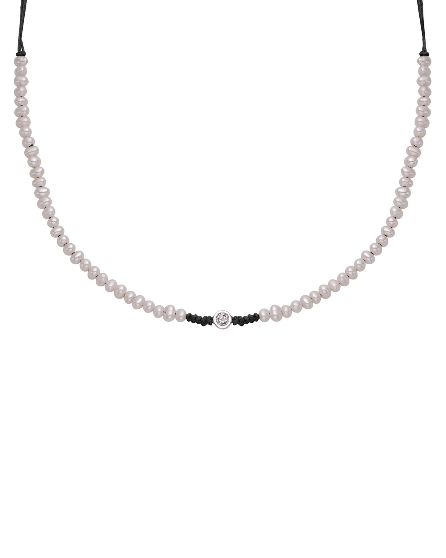 Natural Pearl String of Love Necklace - 14K White Gold Necklaces 14K Solid Gold Black Medium: 0.04ct