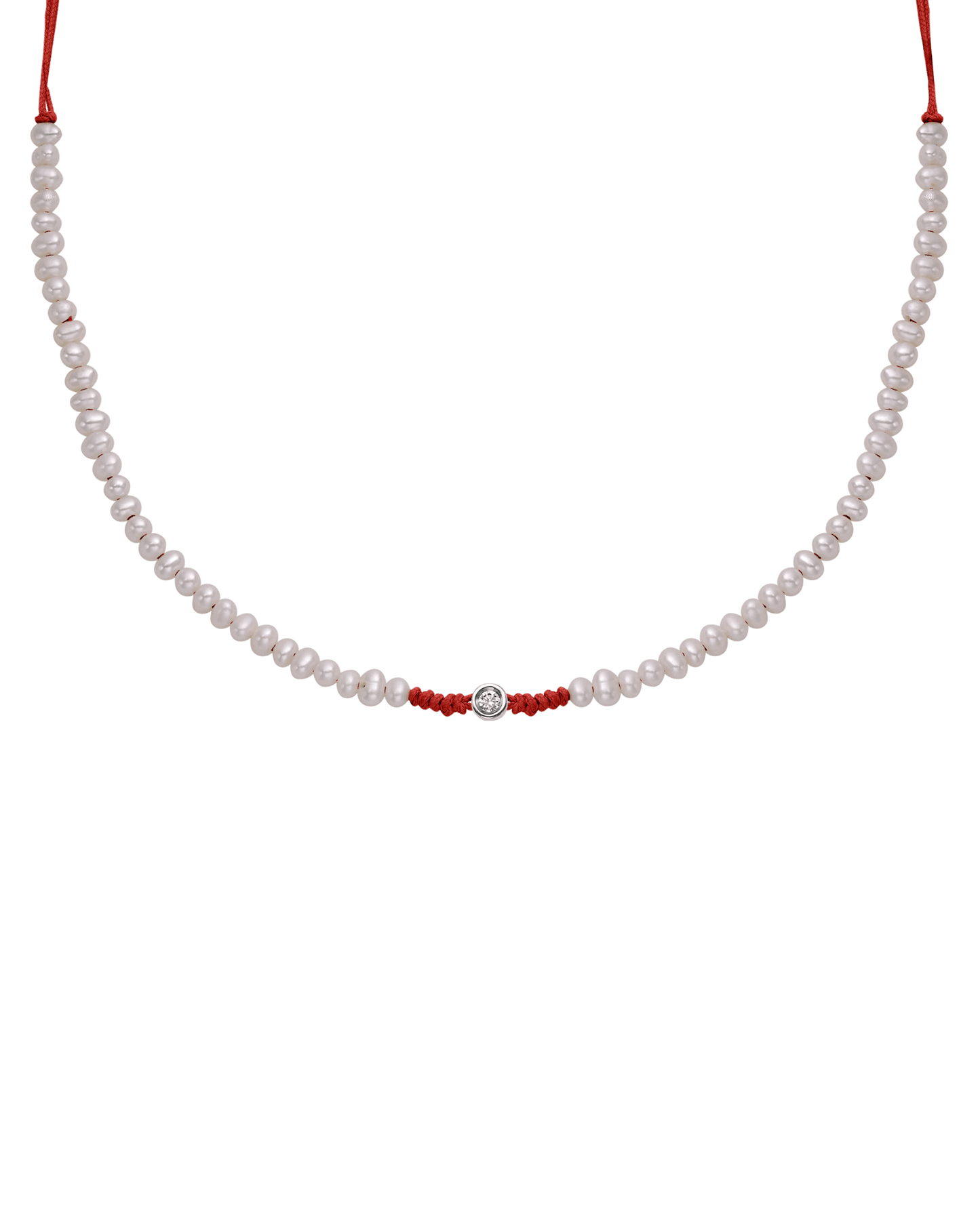 Natural Pearl String of Love Necklace - 14K White Gold Necklaces 14K Solid Gold Red Medium: 0.04ct