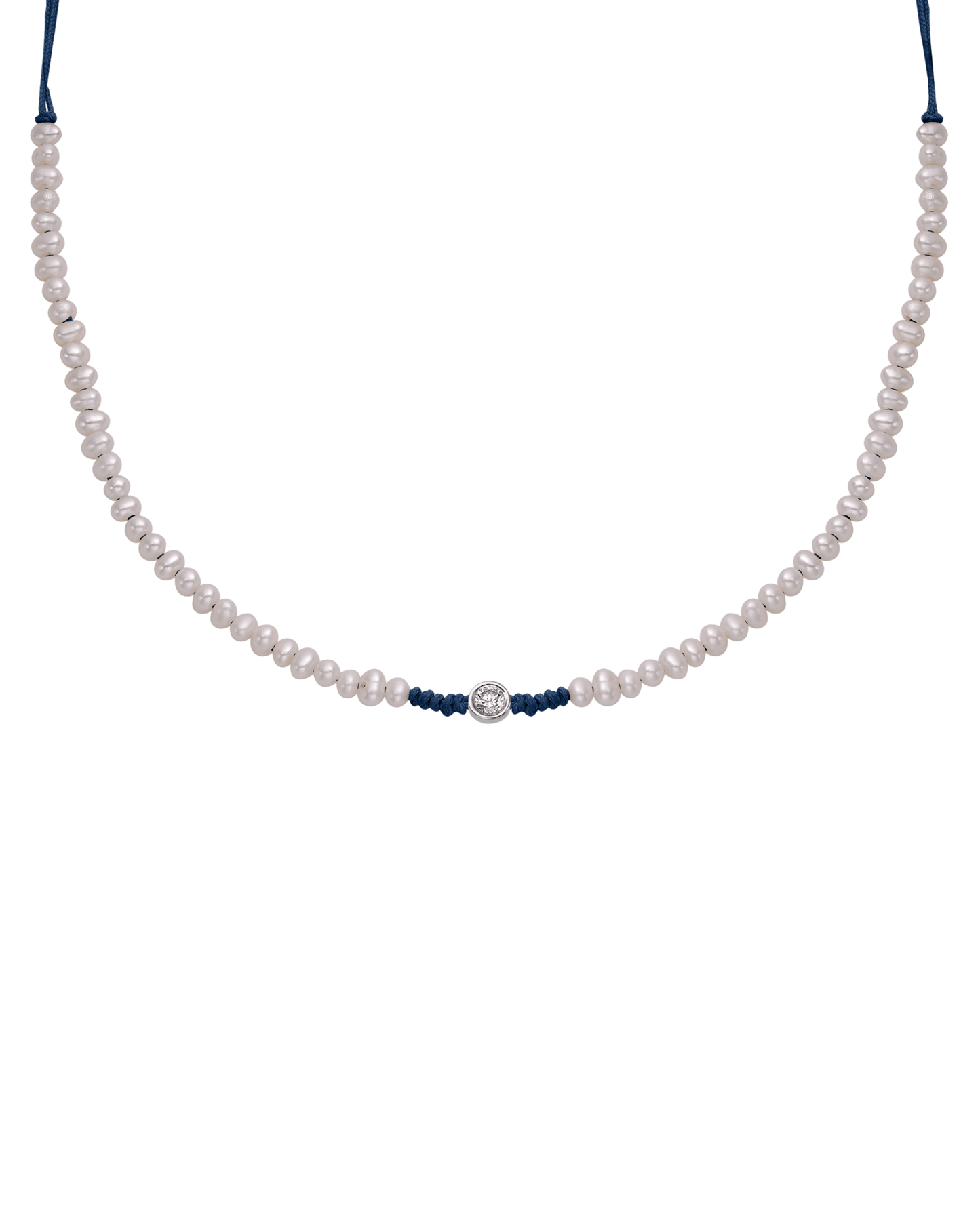 Natural Pearl String of Love Necklace - 14K White Gold Necklaces 14K Solid Gold Navy Blue Large: 0.1ct