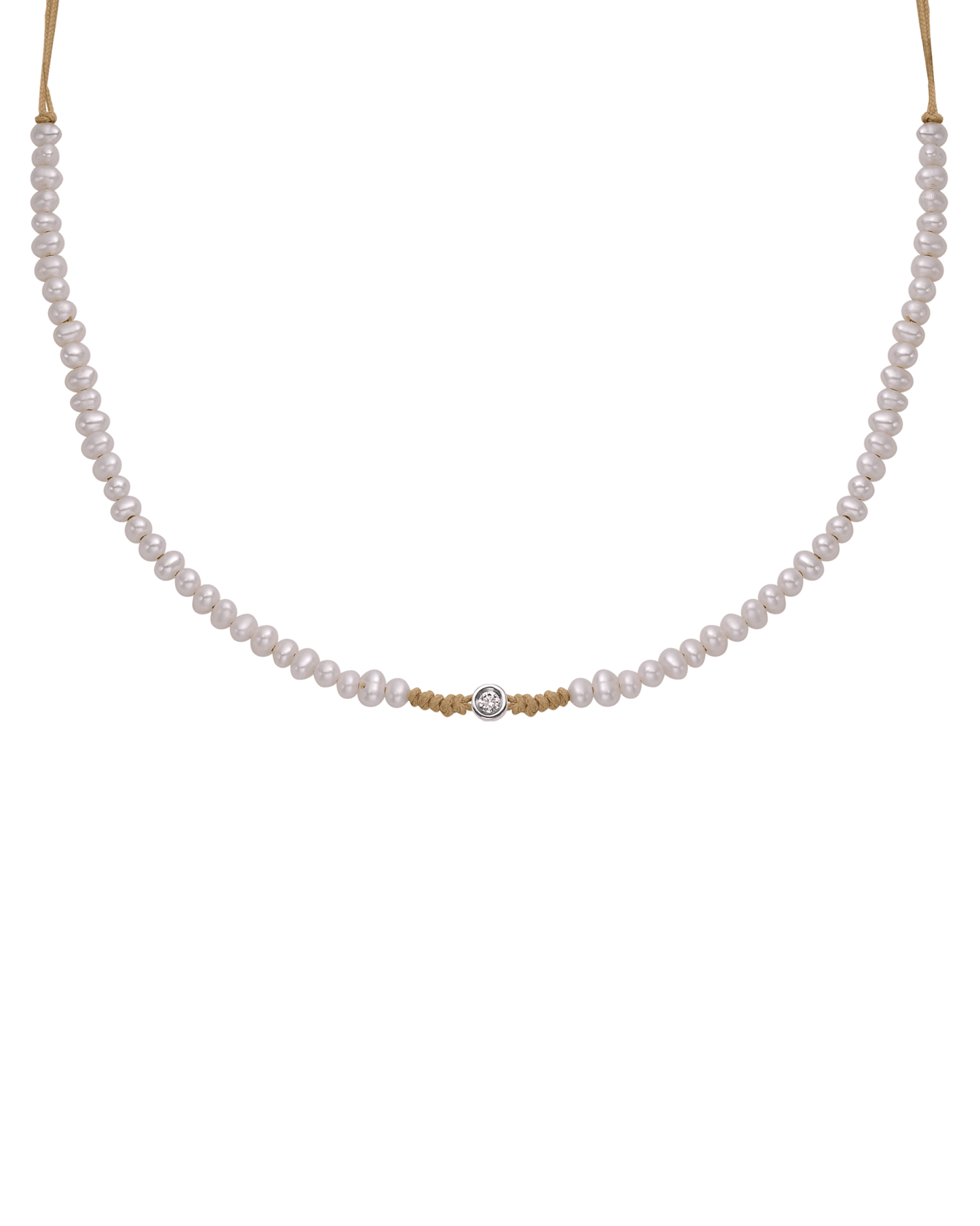 Natural Pearl String of Love Necklace - 14K White Gold Necklaces 14K Solid Gold Camel Small: 0.03ct