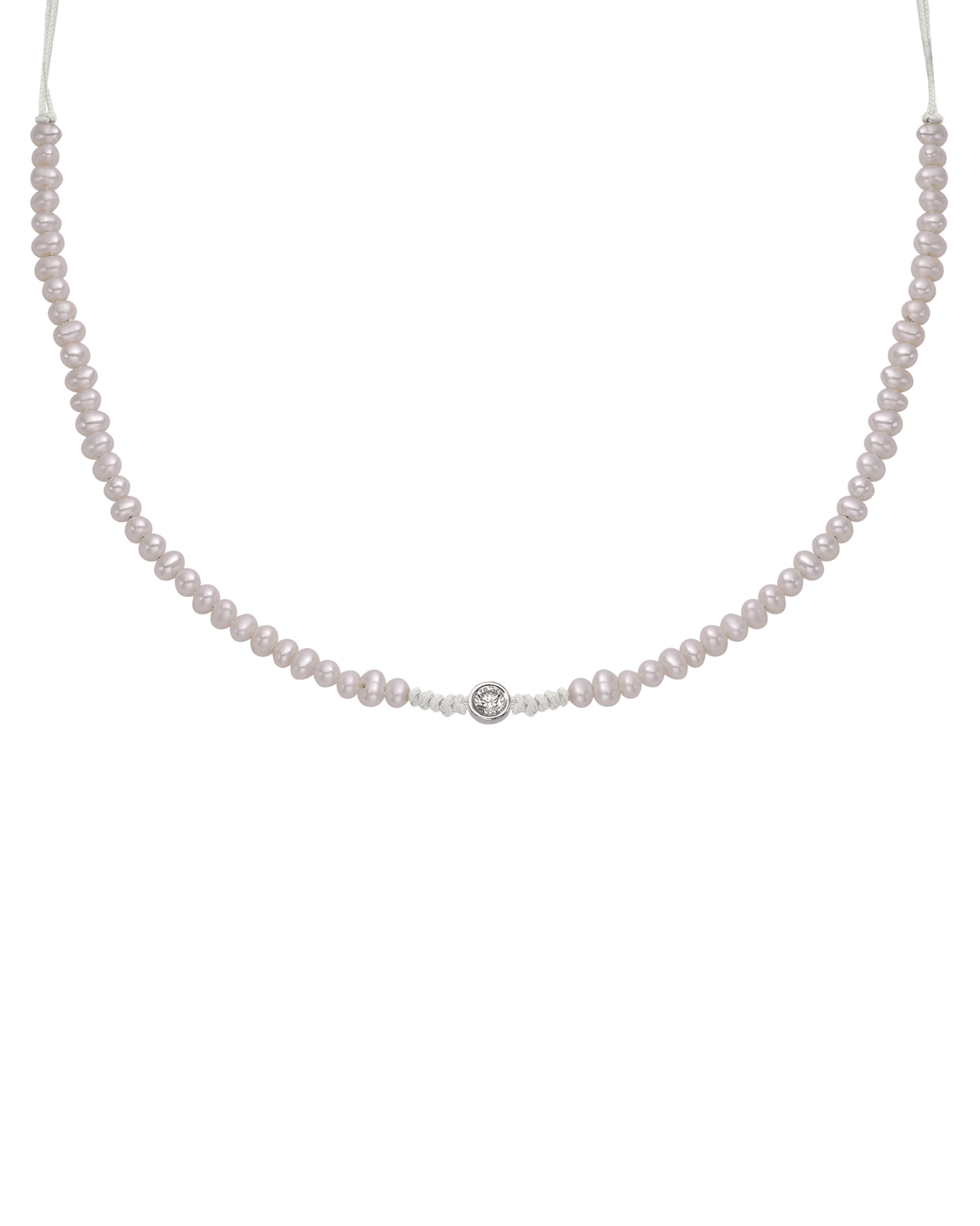 Natural Pearl String of Love Necklace - 14K White Gold Necklaces 14K Solid Gold Pearl Large: 0.1ct
