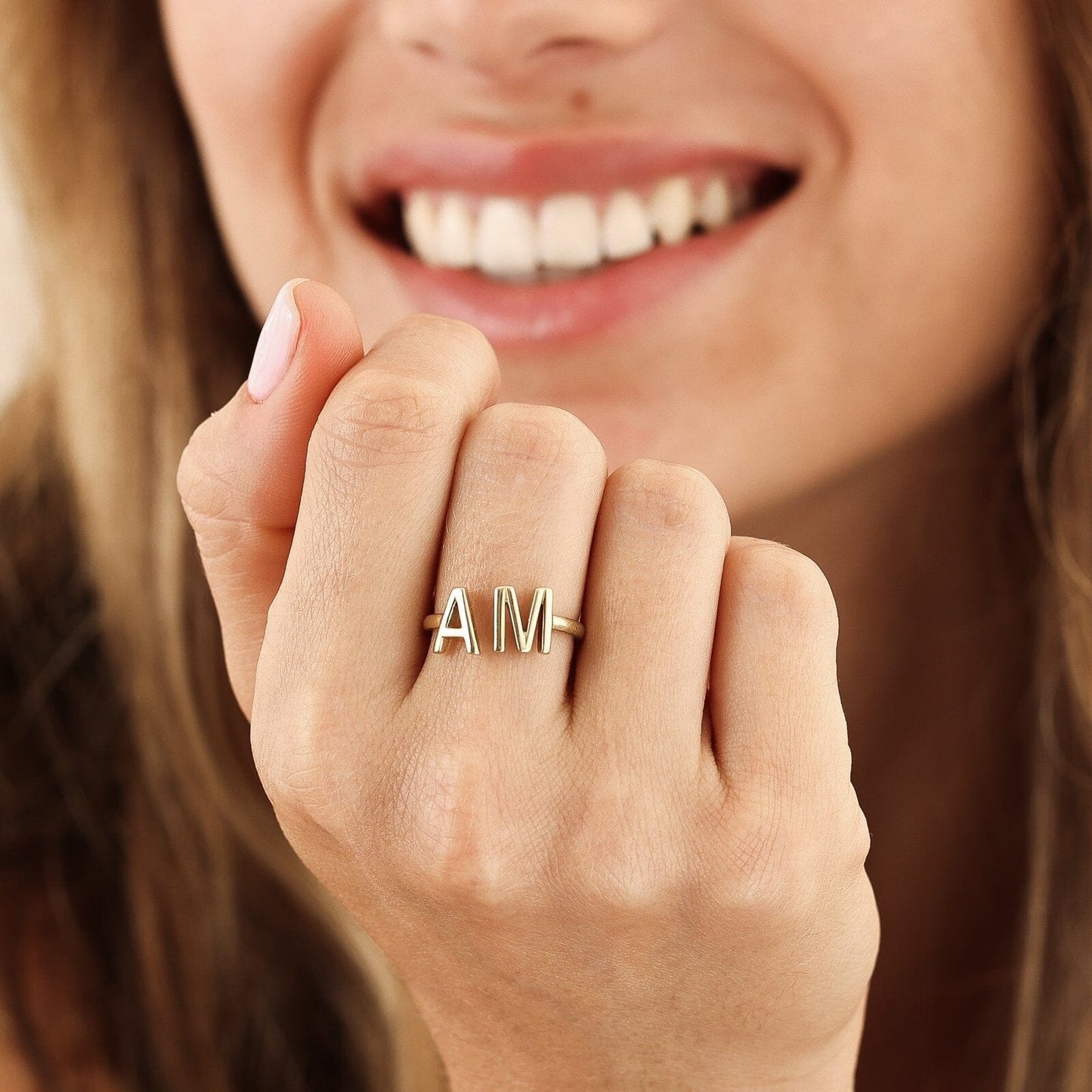 Open Initials Ring - 14K Yellow Gold Rings magal-dev