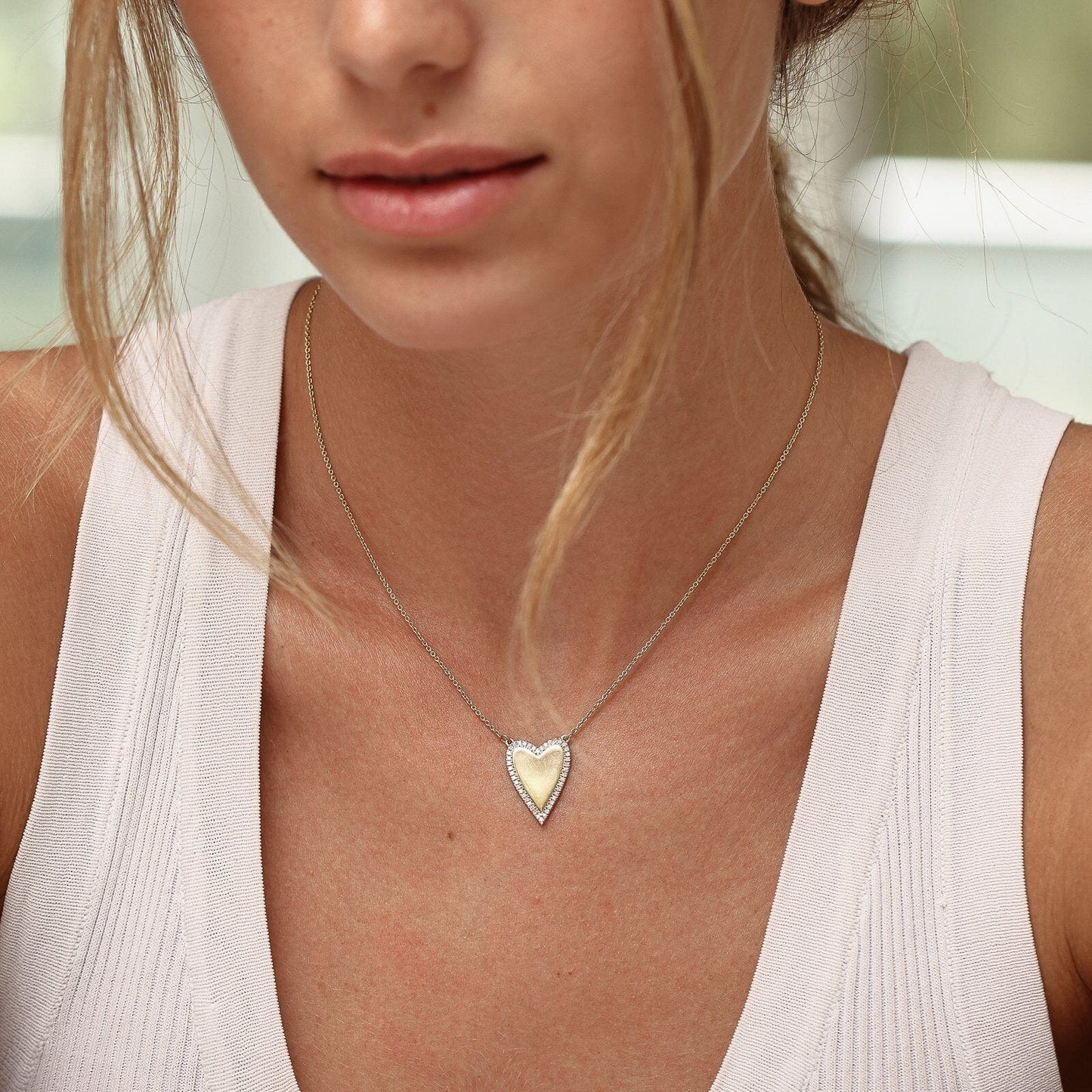 Outlined Heart Diamond Necklace - 18K Gold Vermeil Necklaces magal-dev