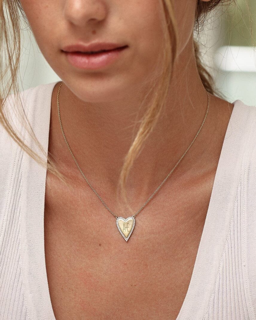 Engravable Outlined Heart Diamond Necklace - 18K Gold Vermeil Necklaces magal-dev