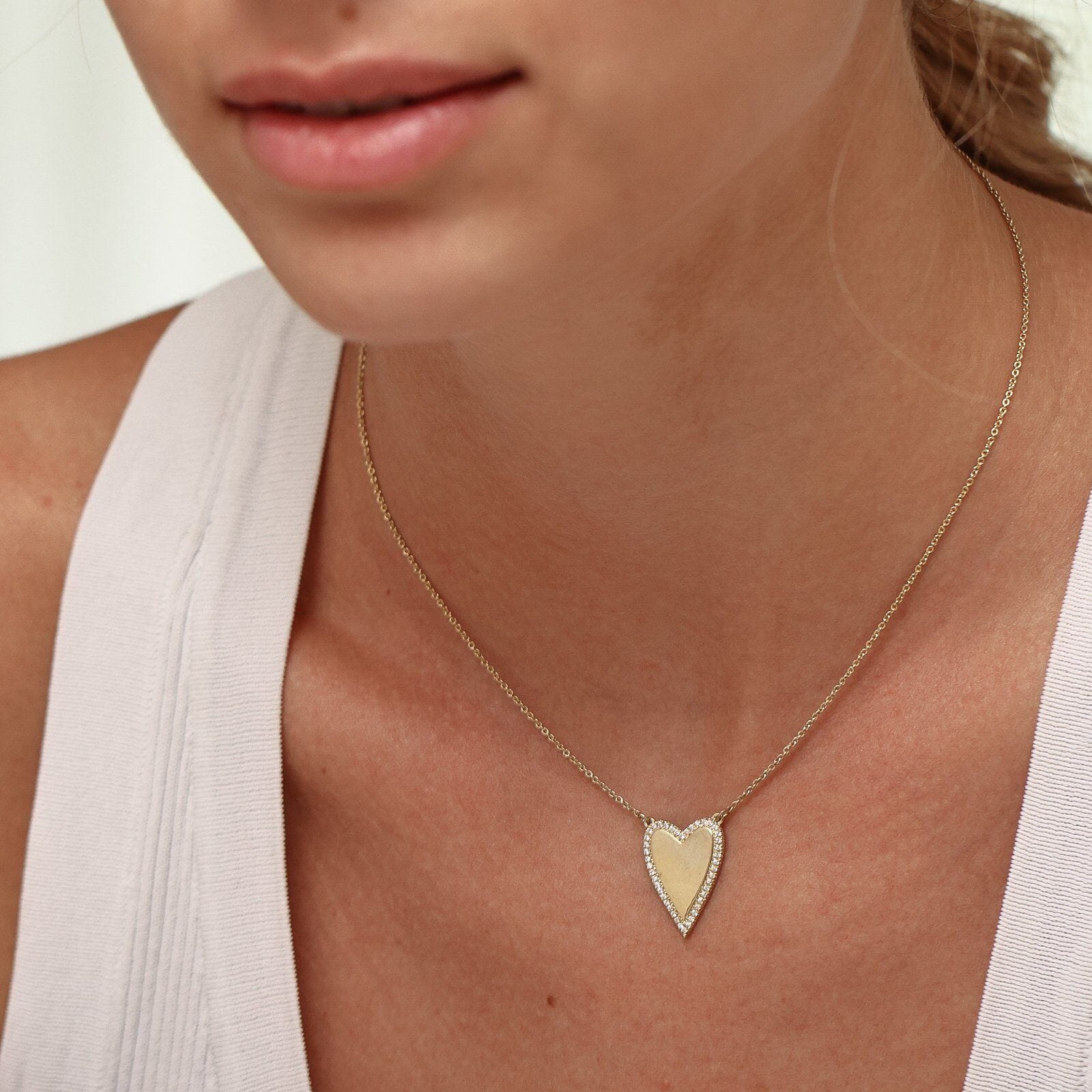 Outlined Heart Diamond Necklace - 14K Yellow Gold Necklaces magal-dev