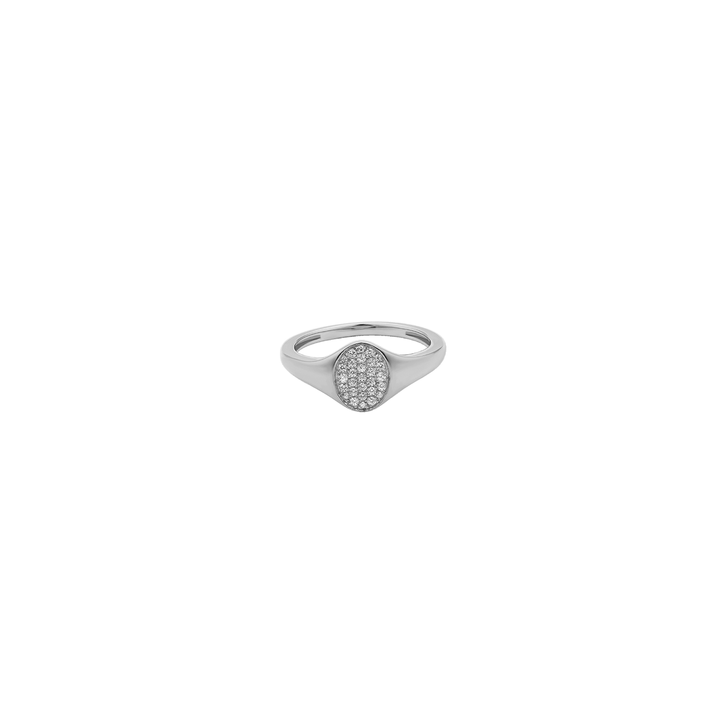 Oval Signet Diamond Ring - 14K White Gold Rings 14K Solid Gold US 4