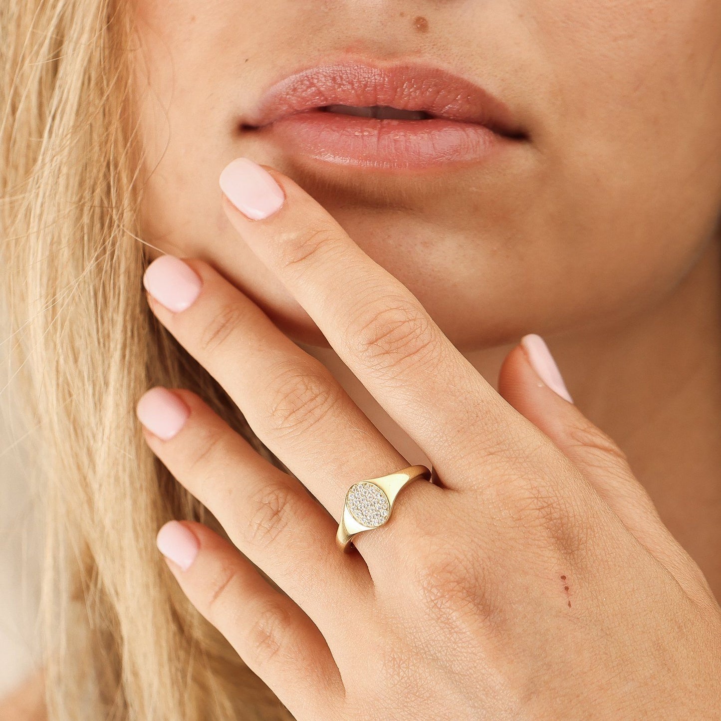 Oval Signet Diamond Ring - 14K White Gold Rings 14K Solid Gold
