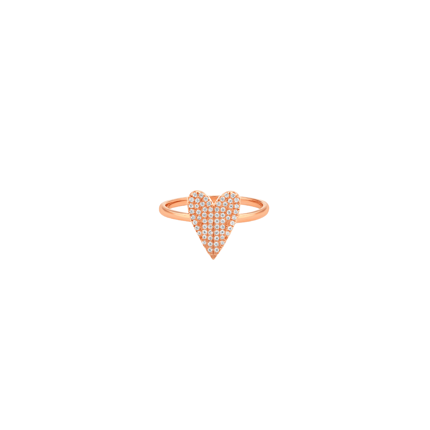 Paved Diamond Heart Ring - 14K Rose Gold Rings 14K Solid Gold US 4