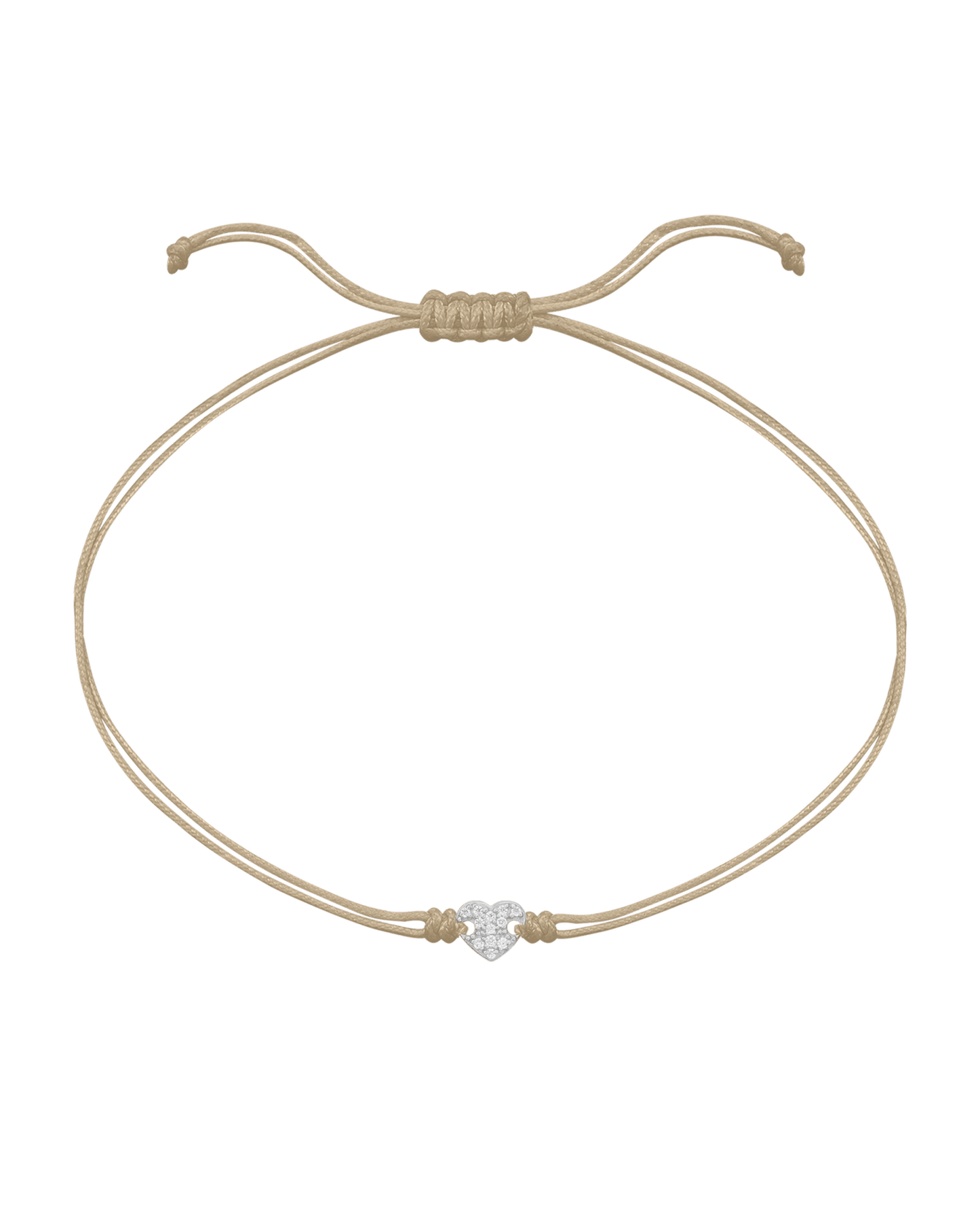 Paved Heart String of Love Bracelet - 14K White Gold Bracelet magal-dev Beige
