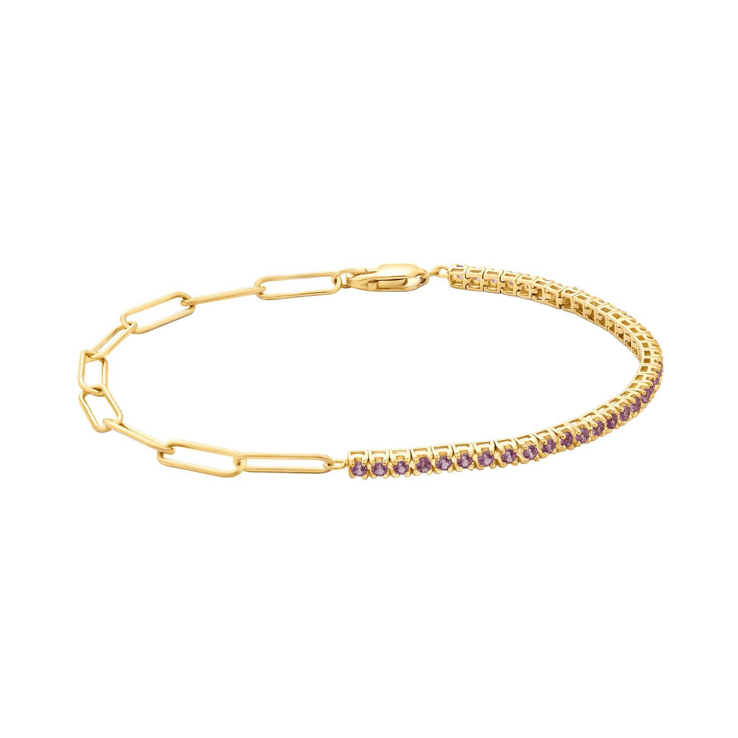Pink Sapphire Open Link Bracelet - 14K Yellow Gold Bracelet magal-dev