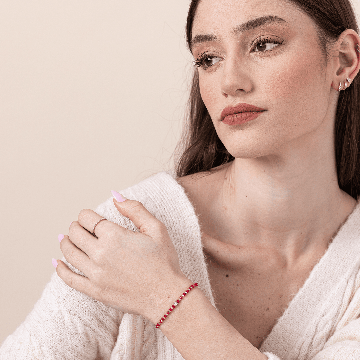 Red Agate Gemstone String of Love Bracelet for Confidence - 14K Rose Gold Bracelet 14K Solid Gold