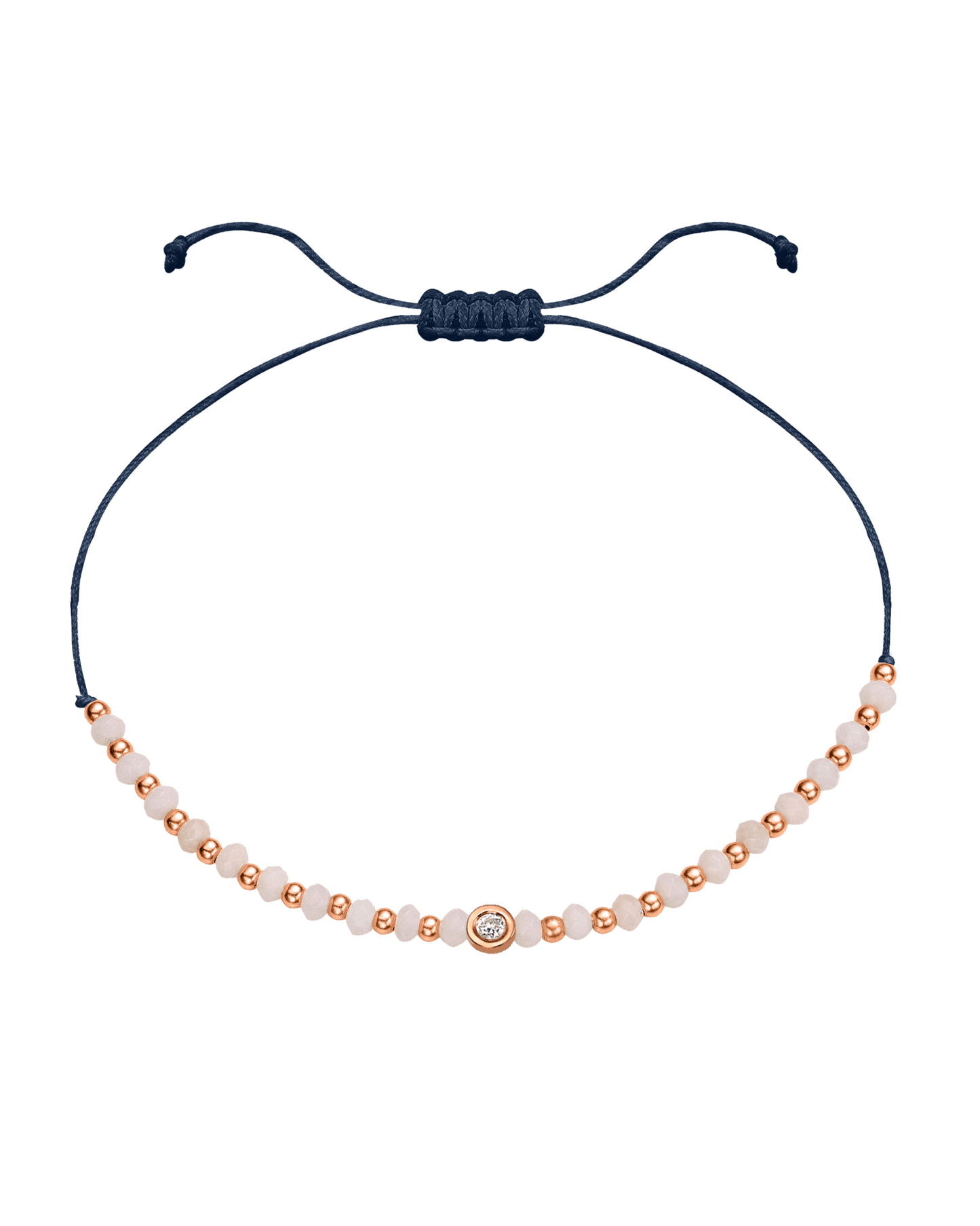 Rhodochrosite Gemstone String of Love Bracelet for Compassion - 14K Rose Gold Bracelet 14K Solid Gold Navy Blue Small: 0.03ct
