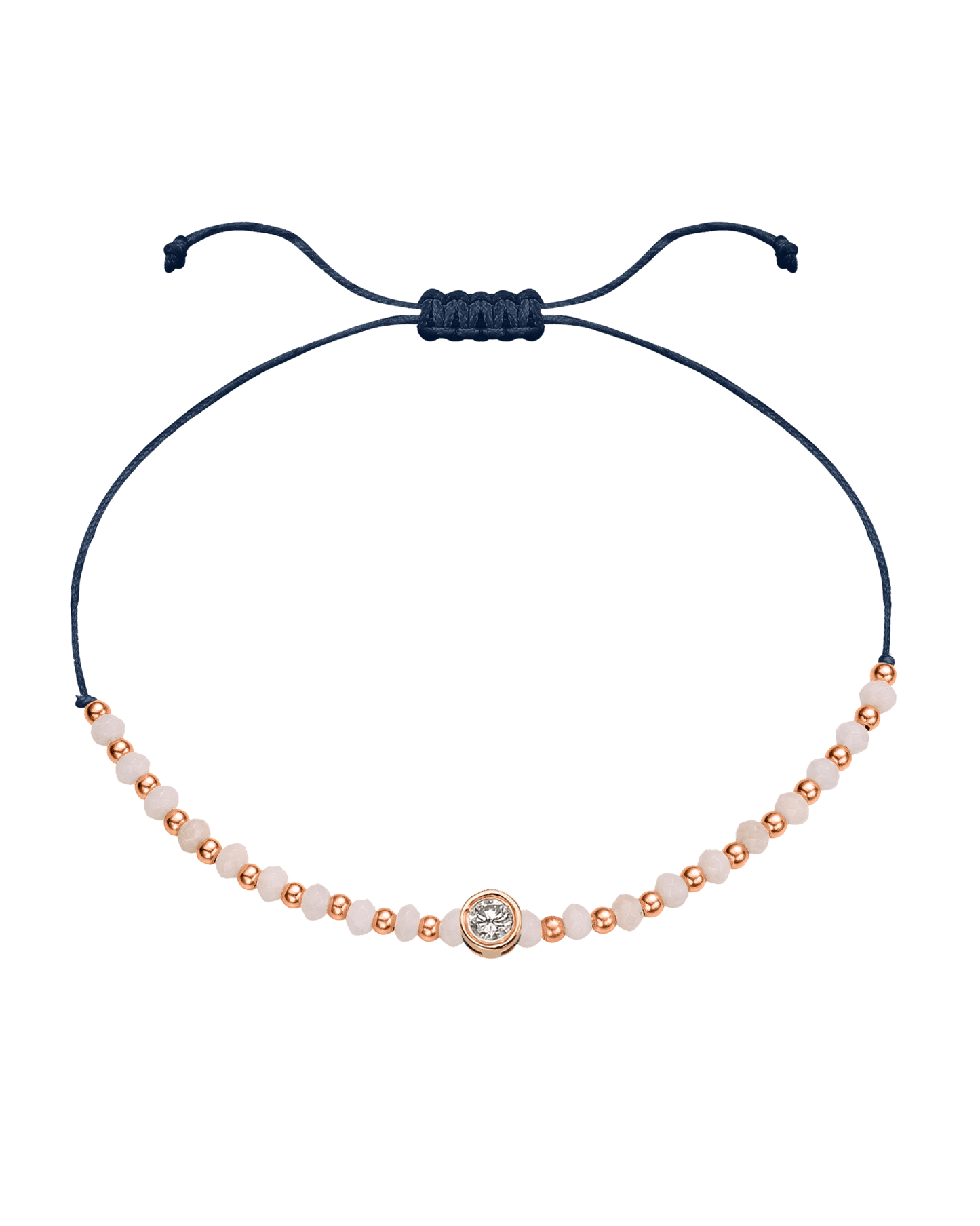 Rhodochrosite Gemstone String of Love Bracelet for Compassion - 14K Rose Gold Bracelet 14K Solid Gold Navy Blue Large: 0.1ct