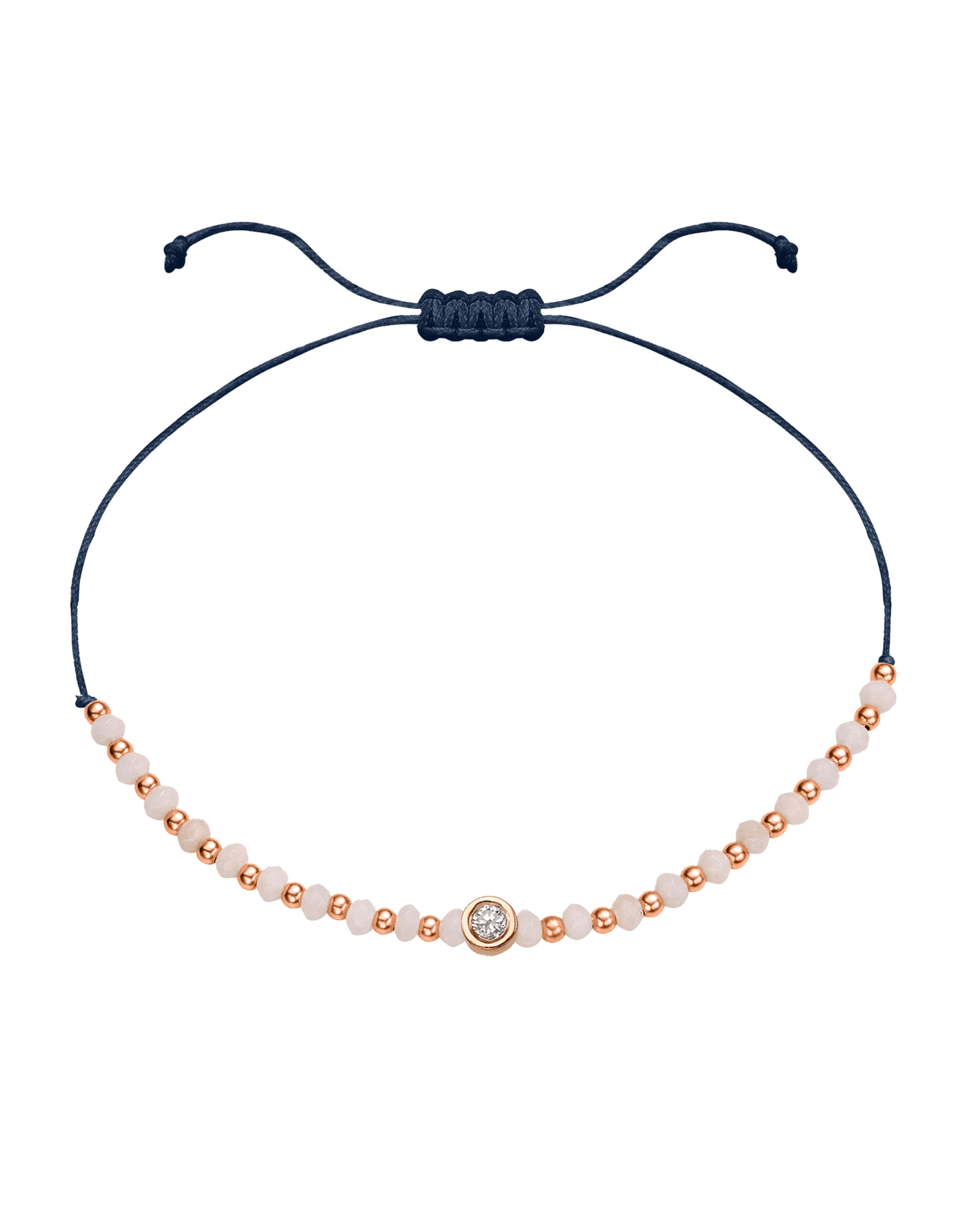 Rhodochrosite Gemstone String of Love Bracelet for Compassion - 14K Rose Gold Bracelet 14K Solid Gold Navy Blue Medium: 0.04ct