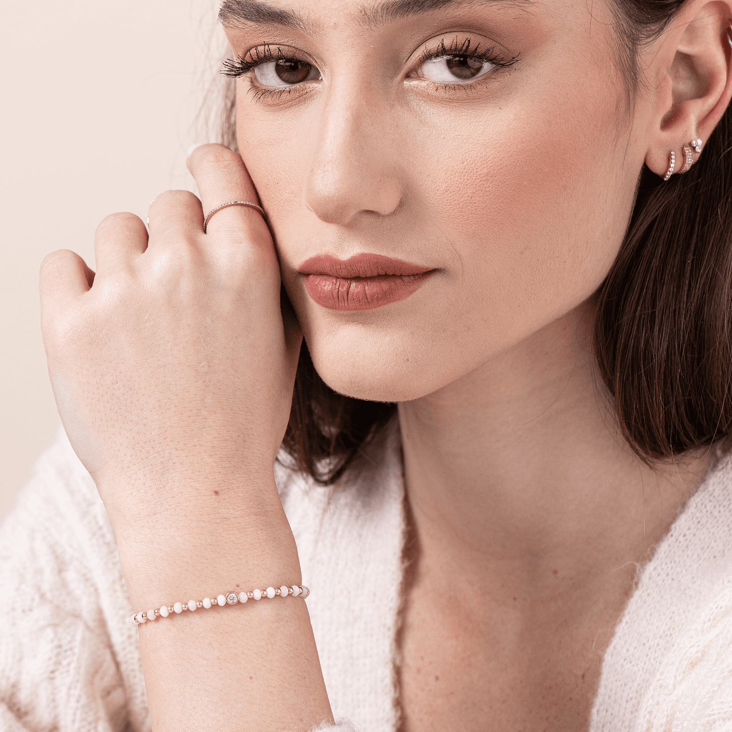 Rhodochrosite Gemstone String of Love Bracelet for Compassion - 14K White Gold Bracelet 14K Solid Gold