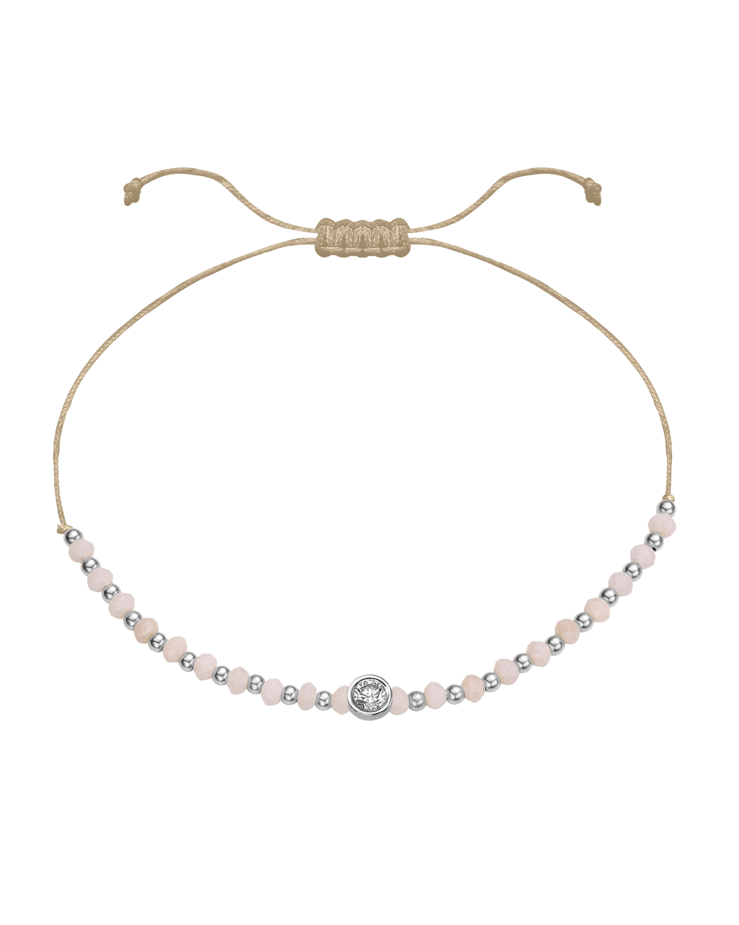 Rhodochrosite Gemstone String of Love Bracelet for Compassion - 14K White Gold Bracelet 14K Solid Gold Beige Large: 0.1ct