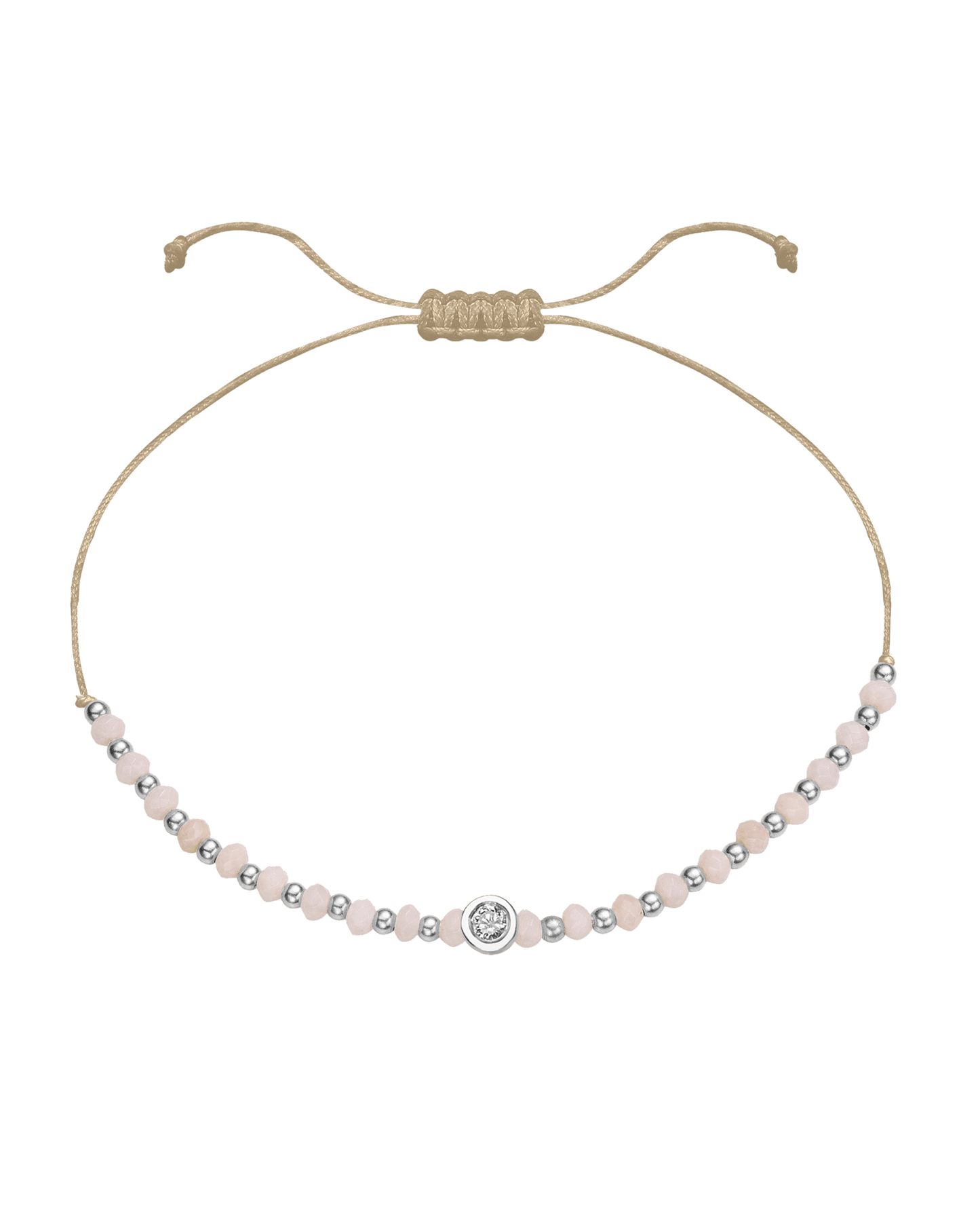 Rhodochrosite Gemstone String of Love Bracelet for Compassion - 14K White Gold Bracelet 14K Solid Gold Beige Medium: 0.04ct