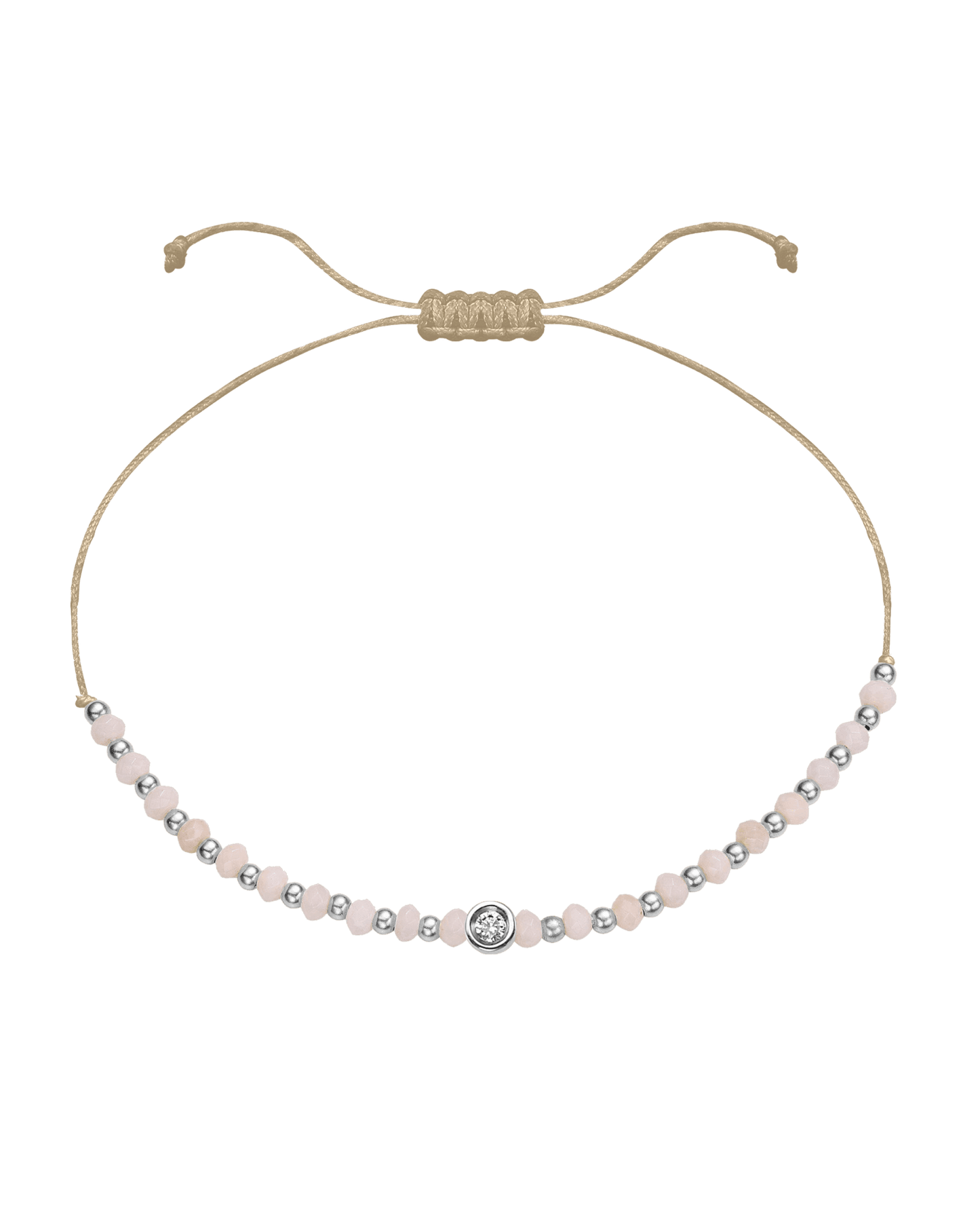 Rhodochrosite Gemstone String of Love Bracelet for Compassion - 14K White Gold Bracelet 14K Solid Gold Beige Small: 0.03ct