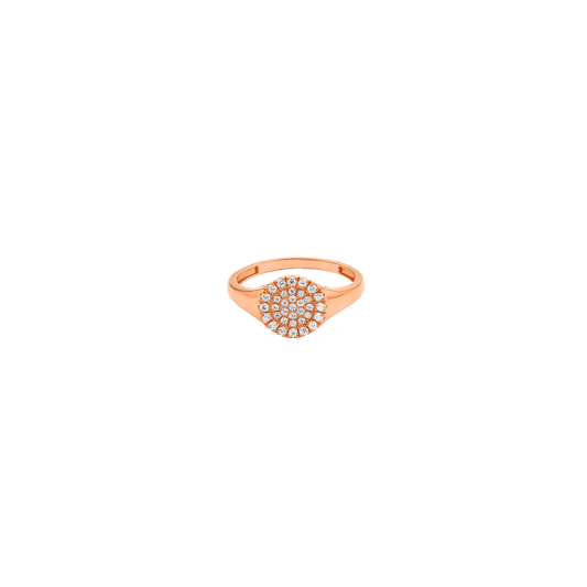 Round Signet Diamond Ring - 14K Rose Gold Rings 14K Solid Gold US 4