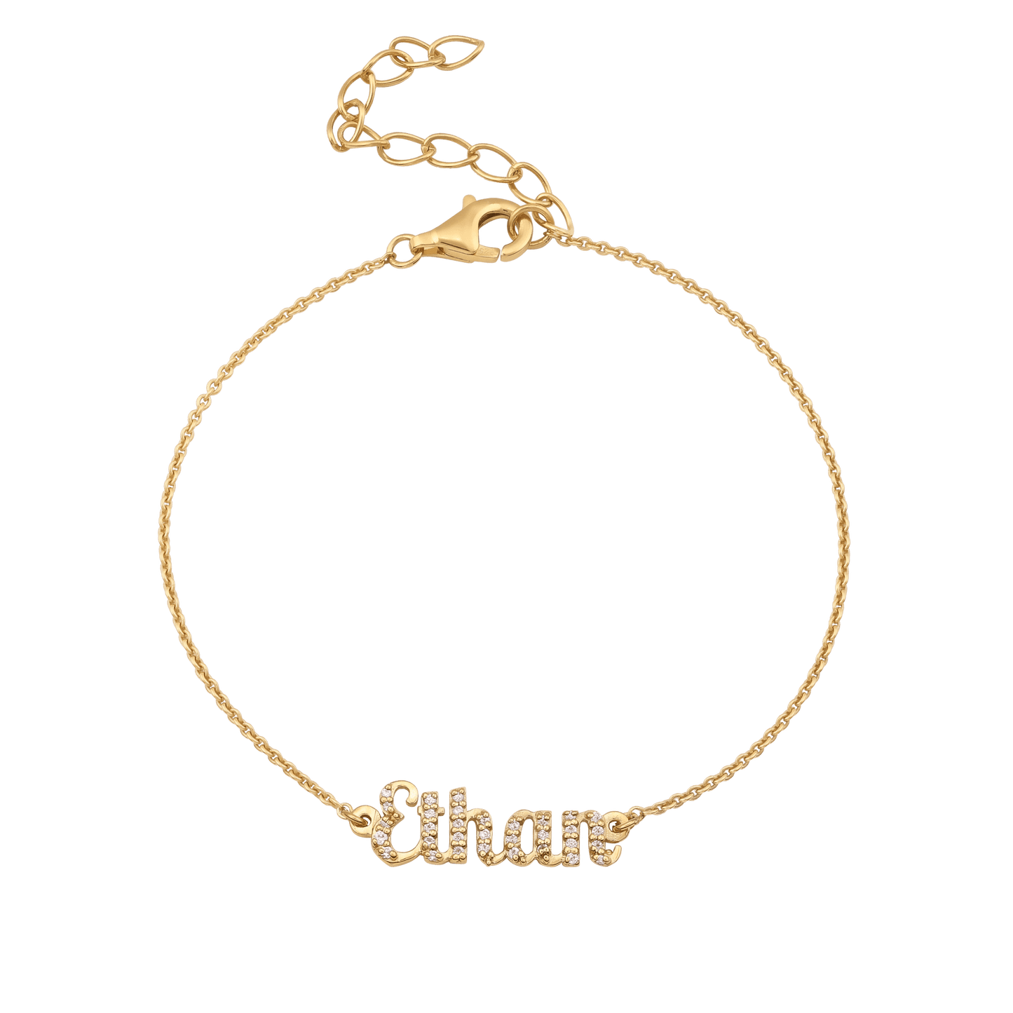 Signature Name Bracelet - 18K Gold Vermeil Bracelet magal-dev Paved w/White Sapphire 6"+1.5" Extender (S-M)