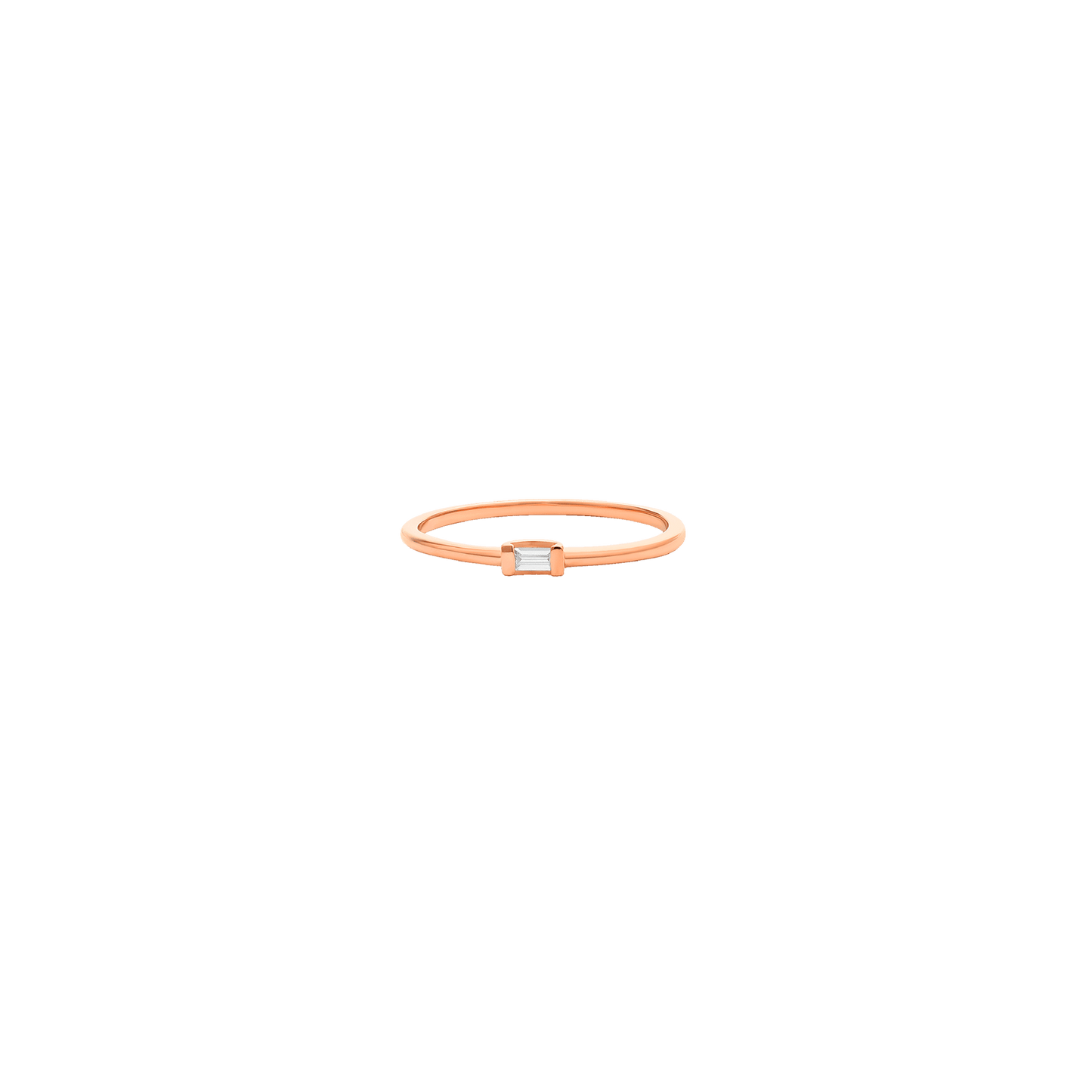 Single Diamond Baguette Ring - 14K Rose Gold Rings 14K Solid Gold US 4