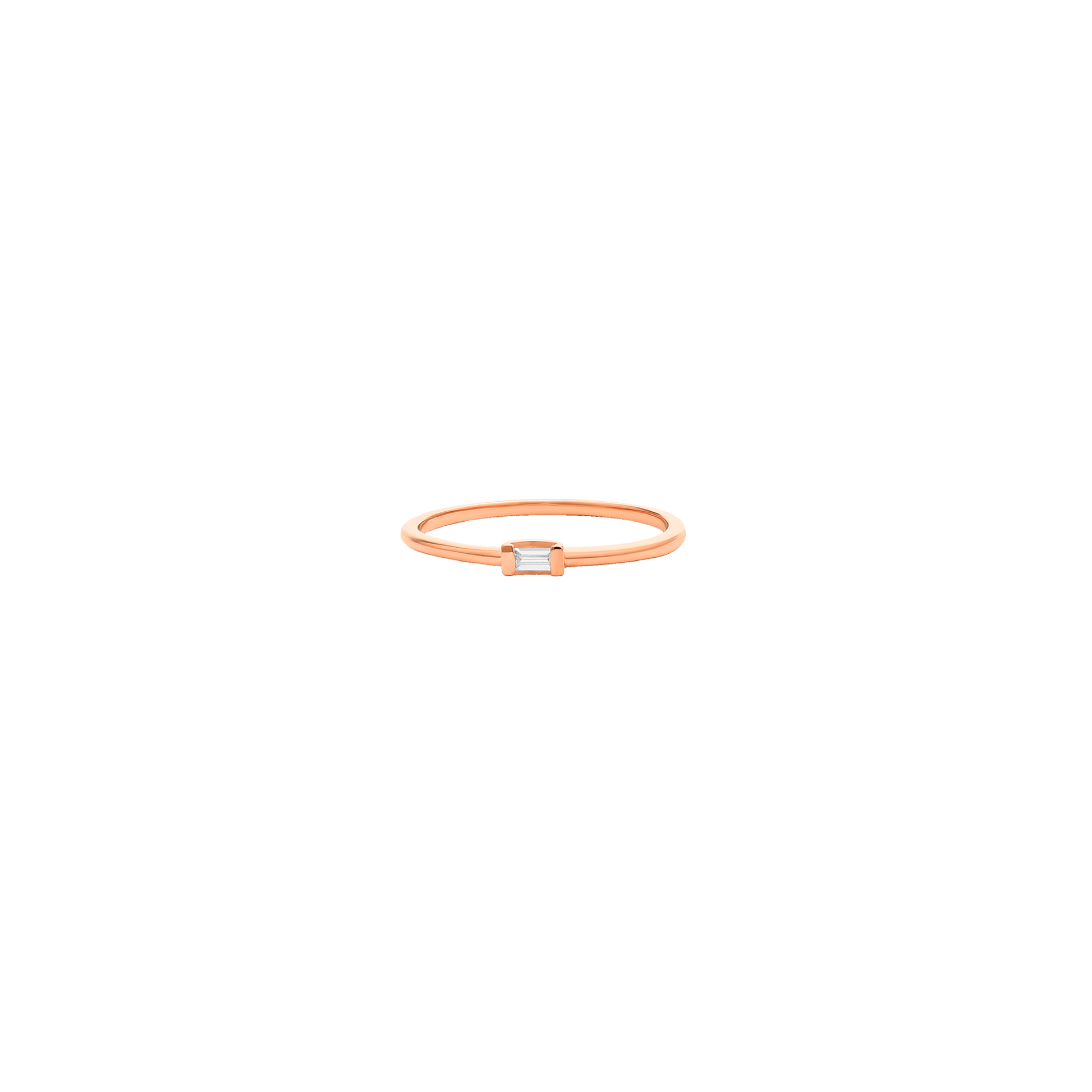 Single Diamond Baguette Ring - 14K Rose Gold Rings 14K Solid Gold US 4