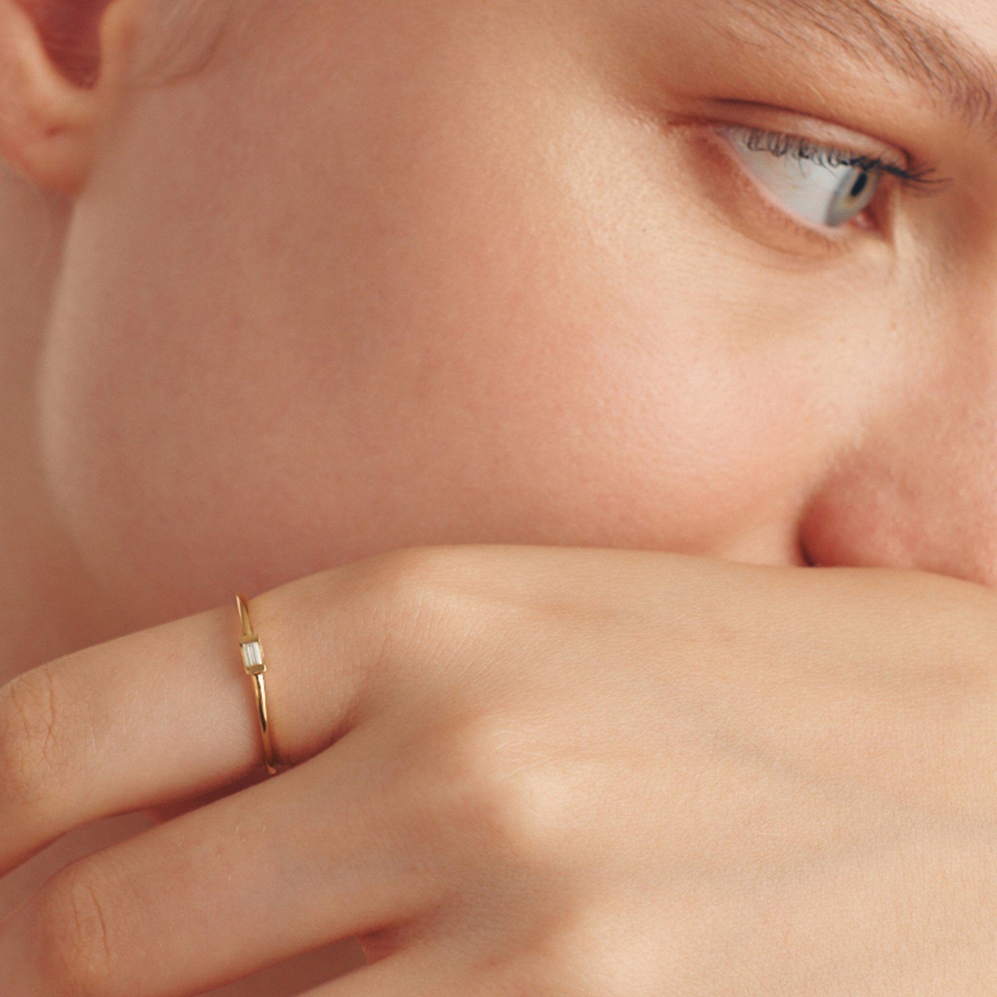 Single Diamond Baguette Ring - 14K Rose Gold Rings 14K Solid Gold