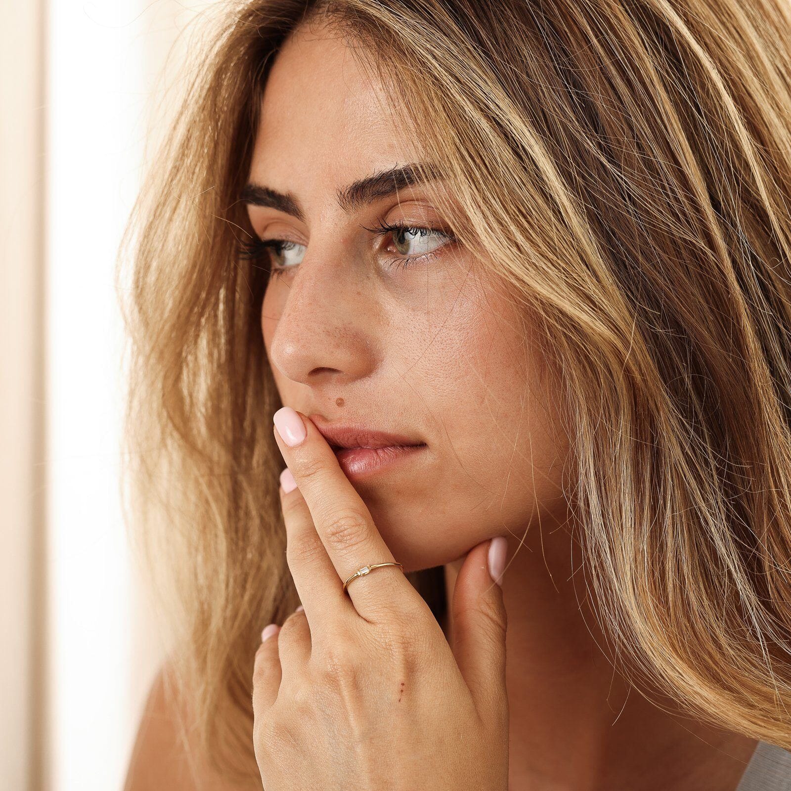 Single Diamond Baguette Ring - 14K White Gold Rings 14K Solid Gold