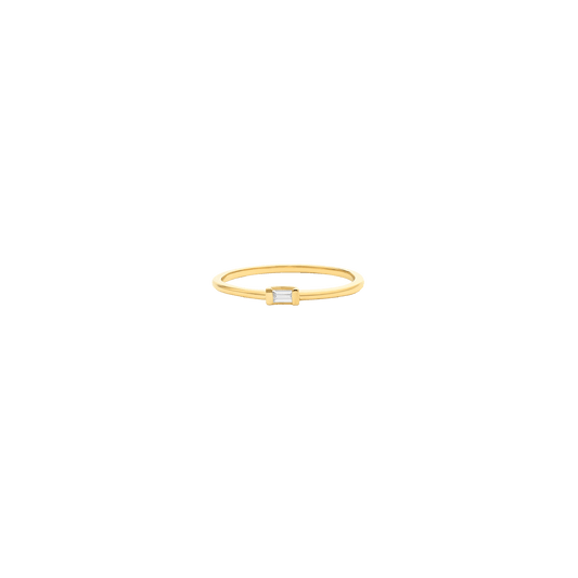 Single Diamond Baguette Ring - 14K Yellow Gold Rings 14K Solid Gold US 4
