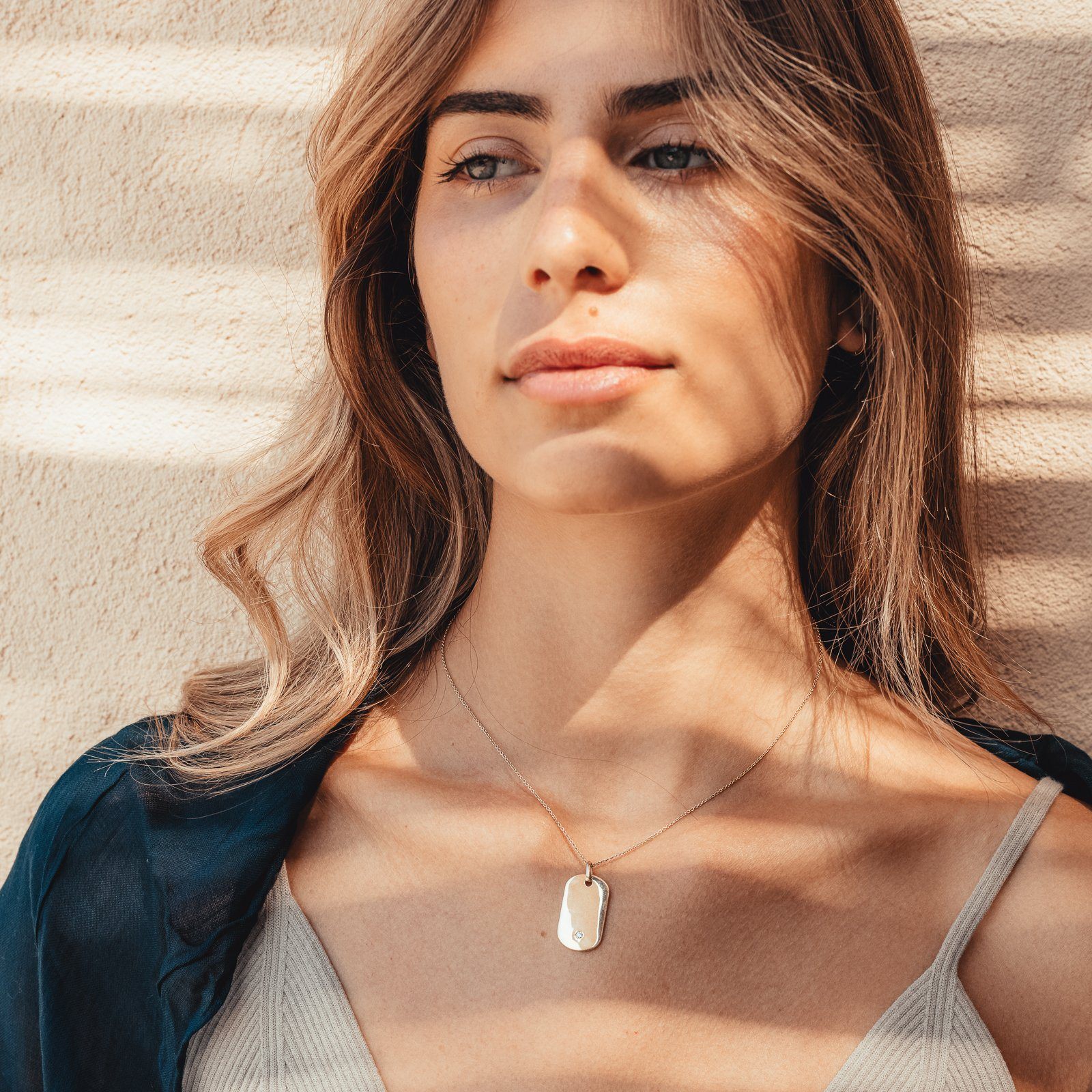 Single Diamond Plate - 14K Rose Gold Necklaces 14K Solid Gold