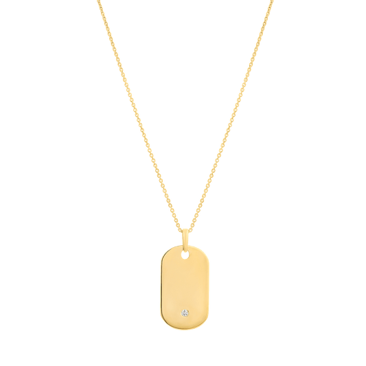 Single Diamond Plate - 14K Yellow Gold Necklaces 14K Solid Gold