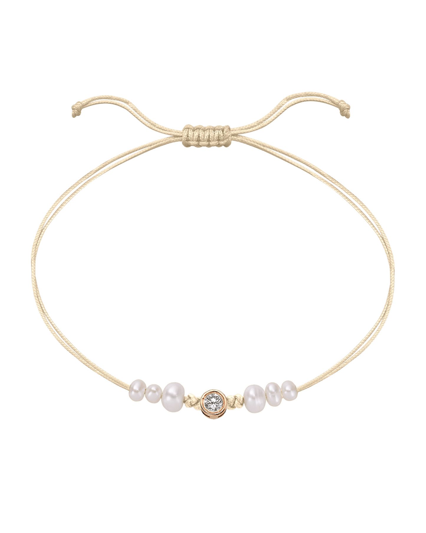 Six Natural Pearl String of Love Bracelet - 14K Rose Gold Bracelet 14K Solid Gold Beige Large: 0.1ct